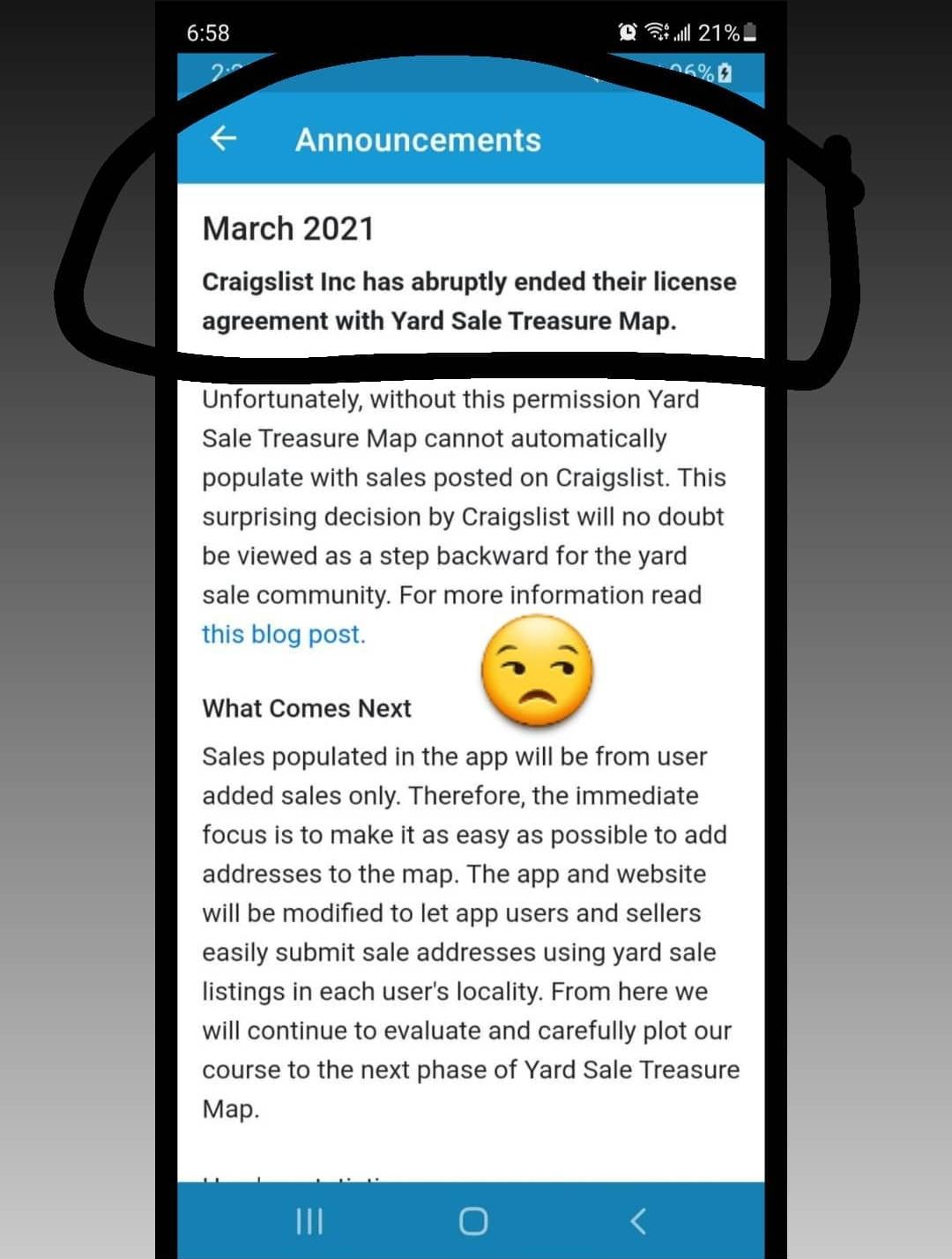 Craigslist has ended their agreement with Yard Sale Treasure Map a real heart break for 