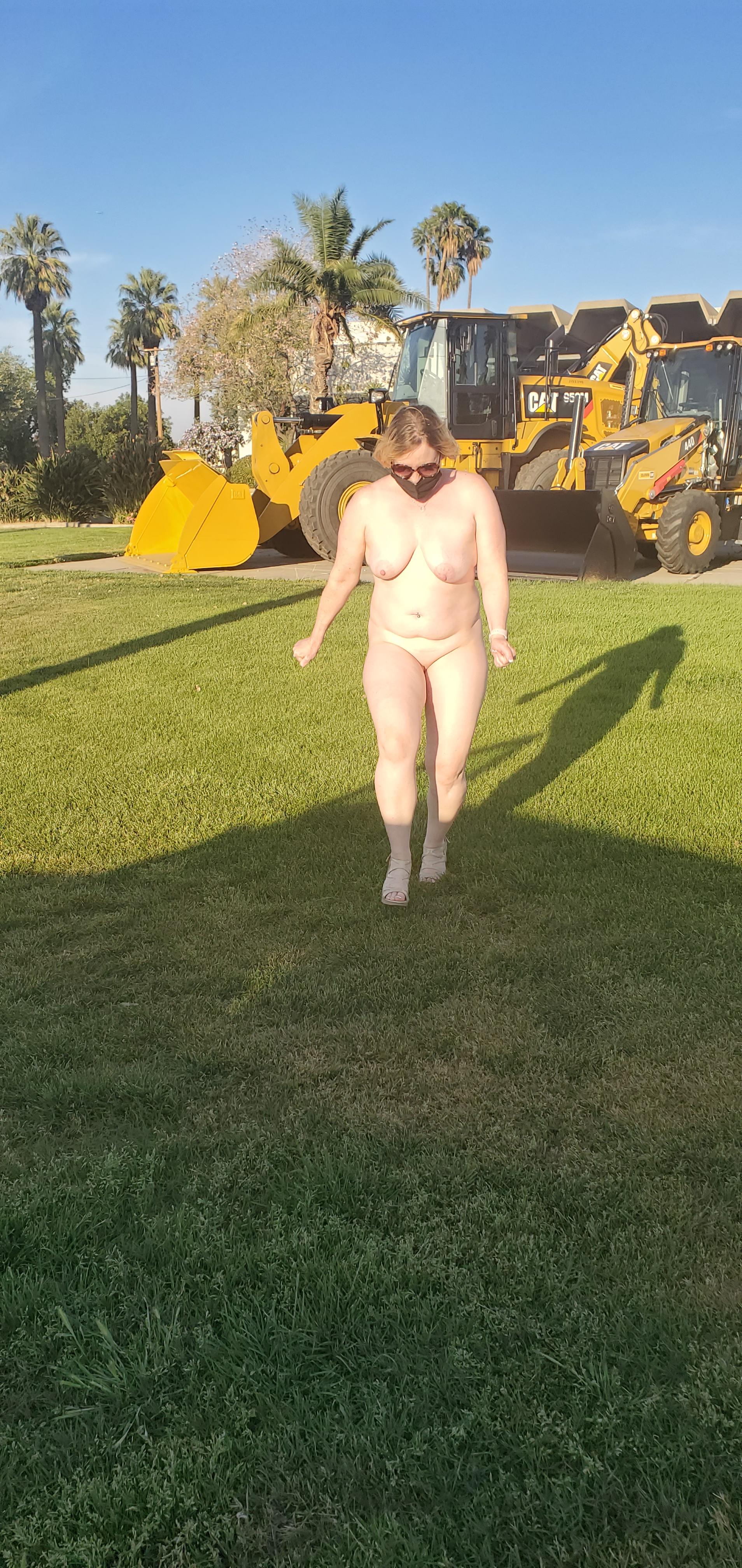 Dared To Walk Naked Across Grass In A Busy Area In High Heels This Is