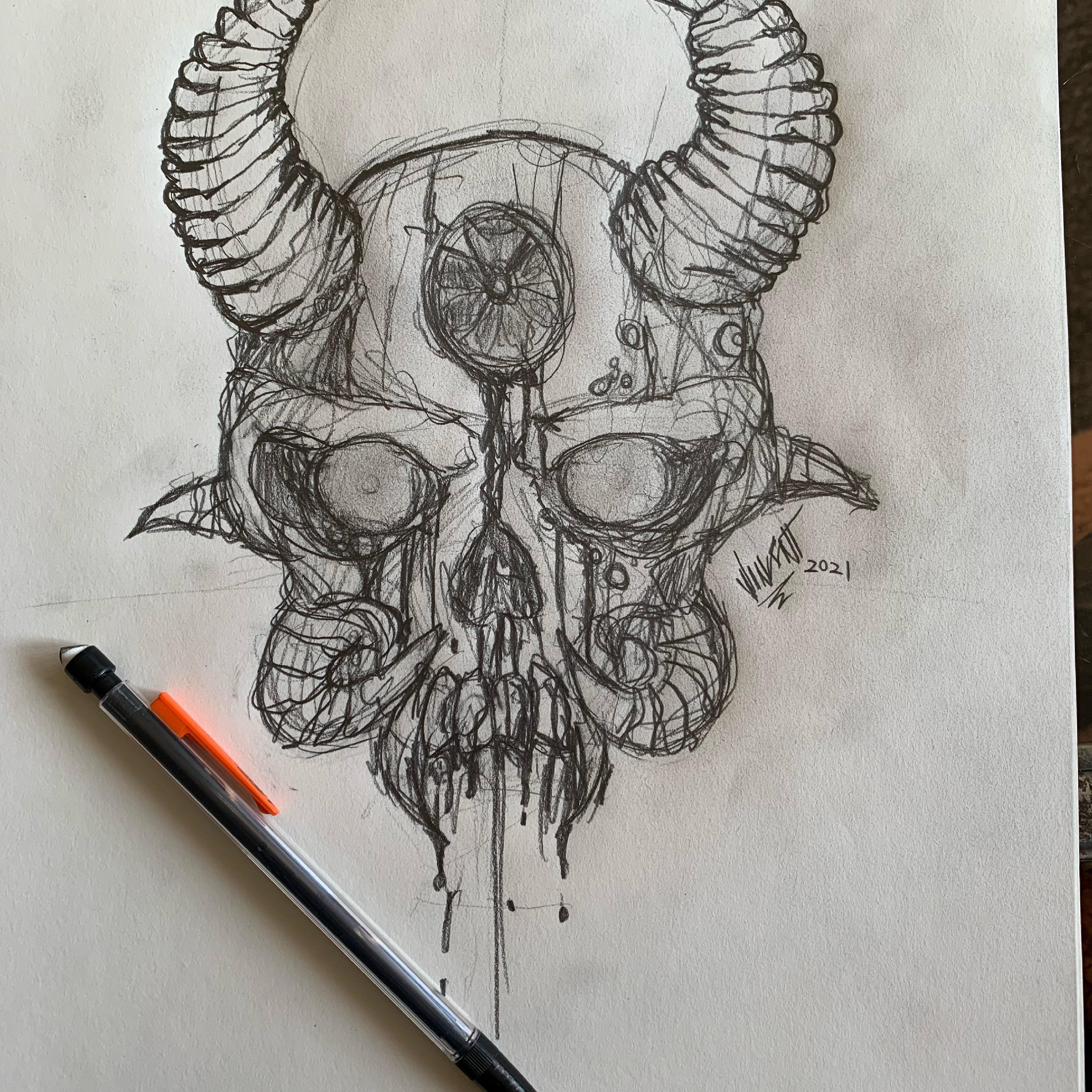 Demonic skull, original piece by me, 2021 | Scrolller