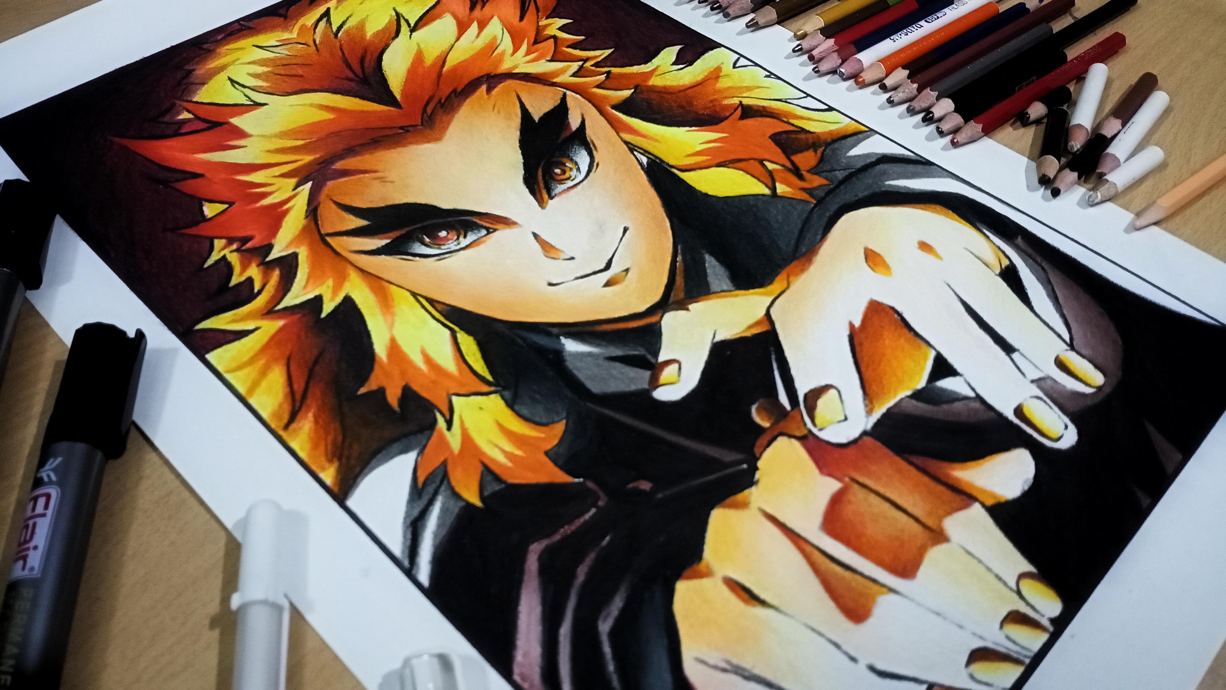 Drawing of Kyonjuro Rengoku | Artistic Brain | Scrolller