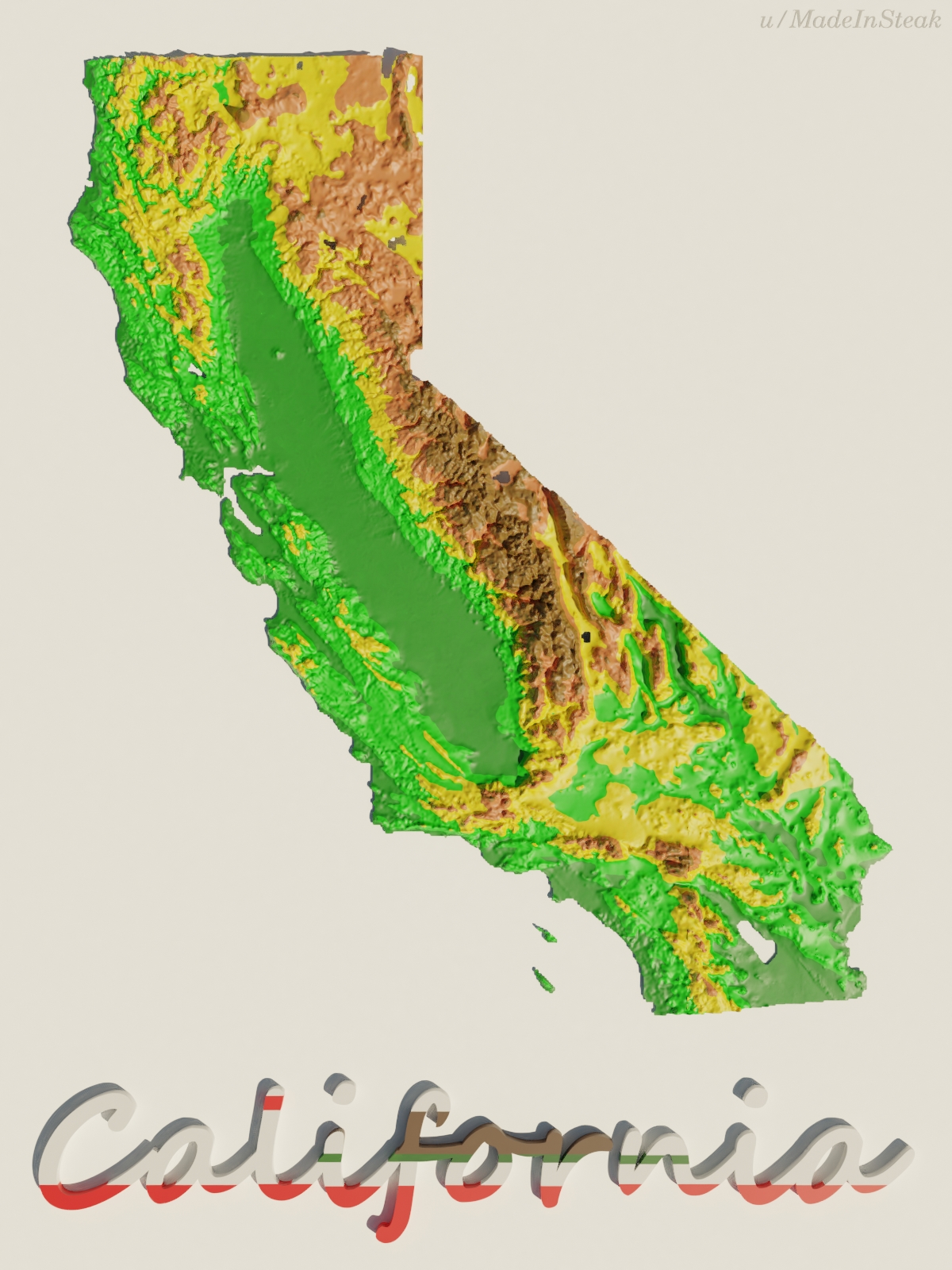 Elevation map of California | Scrolller