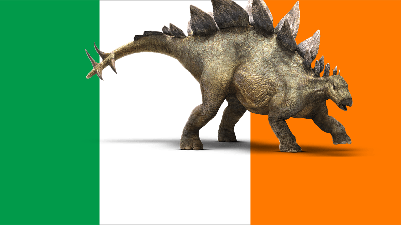 flag of ireland but i added a stegosaurus because thats my favorite dinosaur :)
