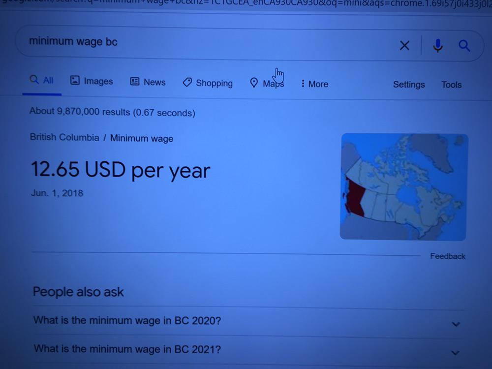 Googlewage Google showing the minimum wage in a part of Canada in usd | Scrolller