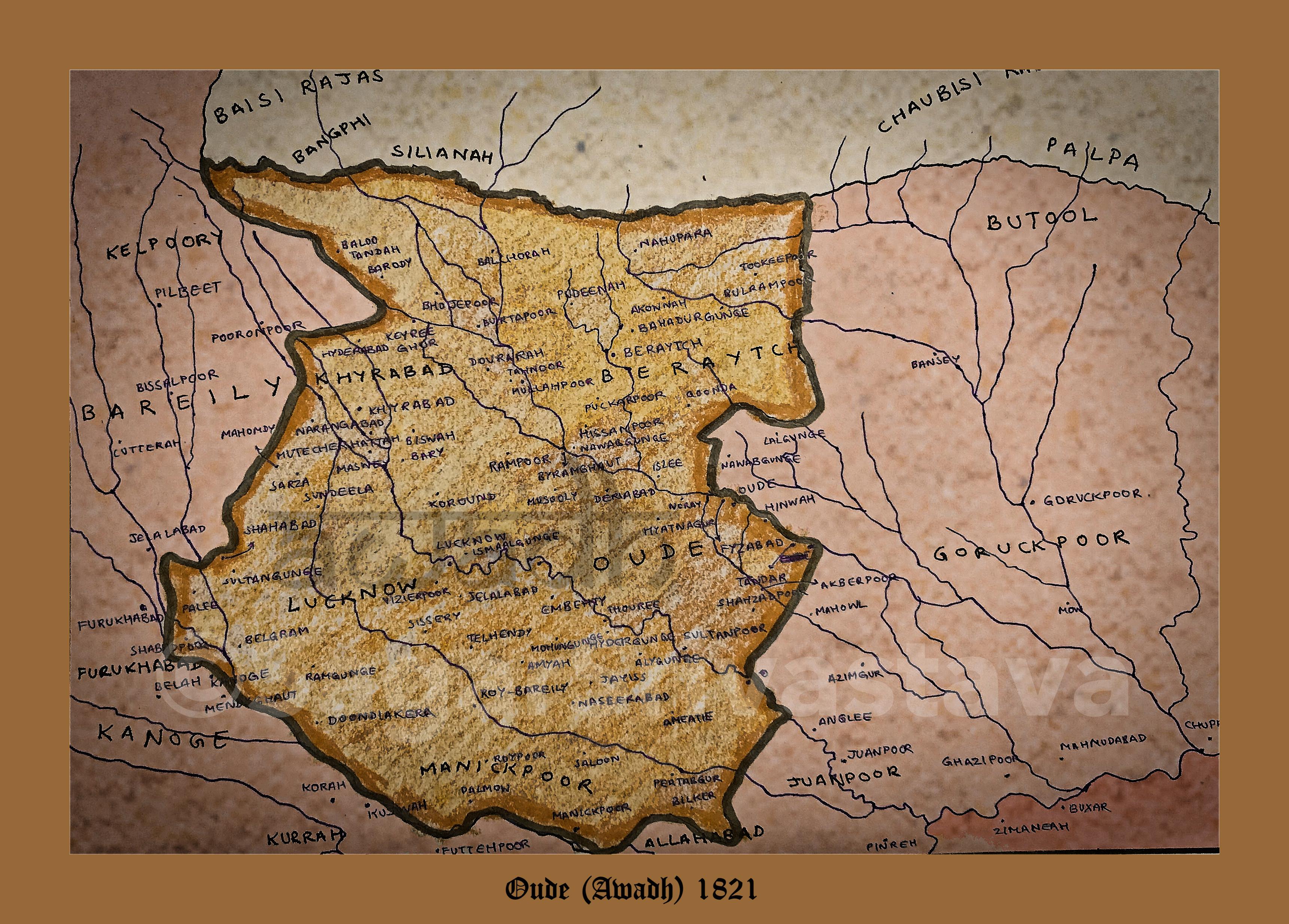 Hand-sketched recreation of Awadh's map dating 1821, originally ...
