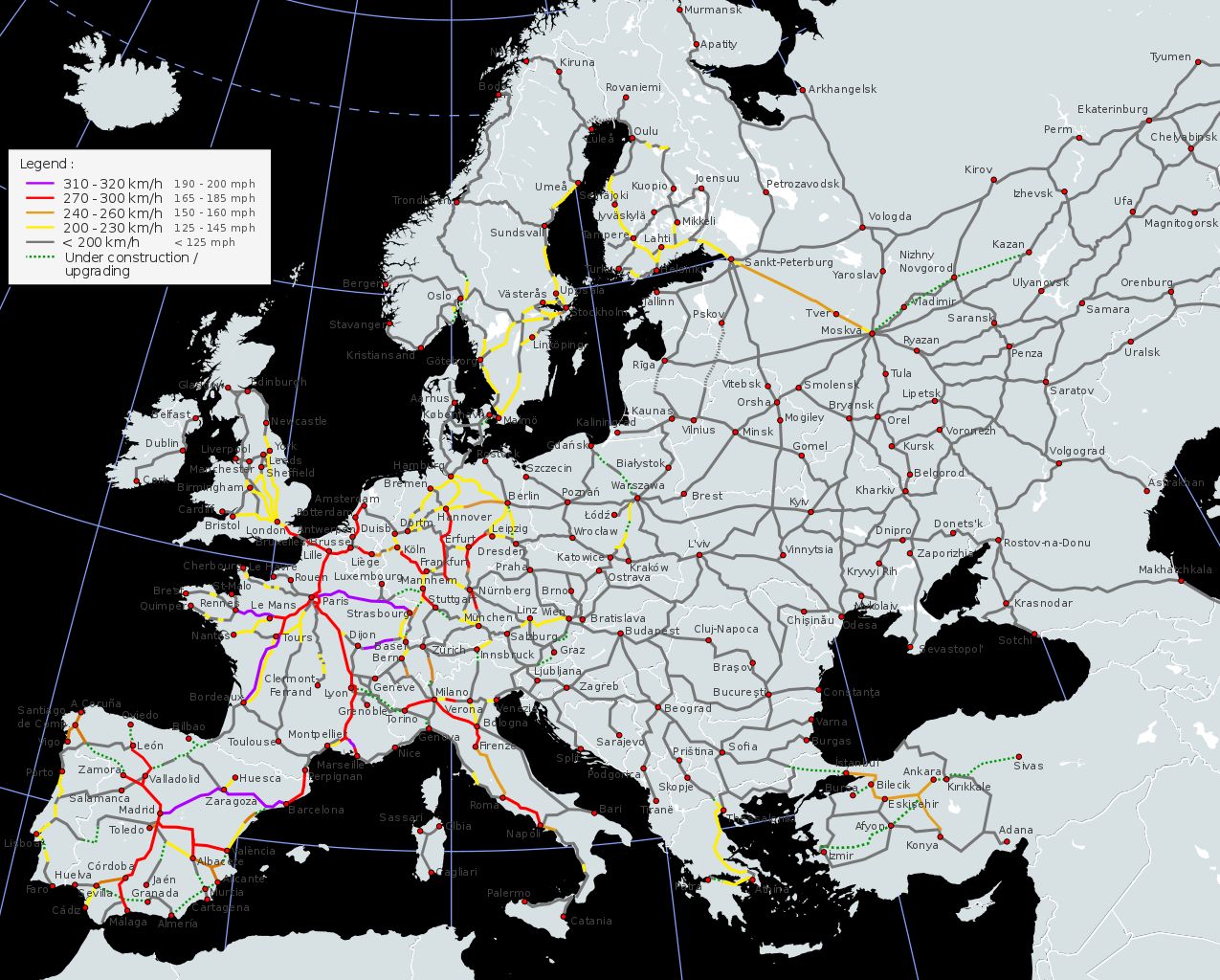 High Speed Rail Map of Europe | Scrolller