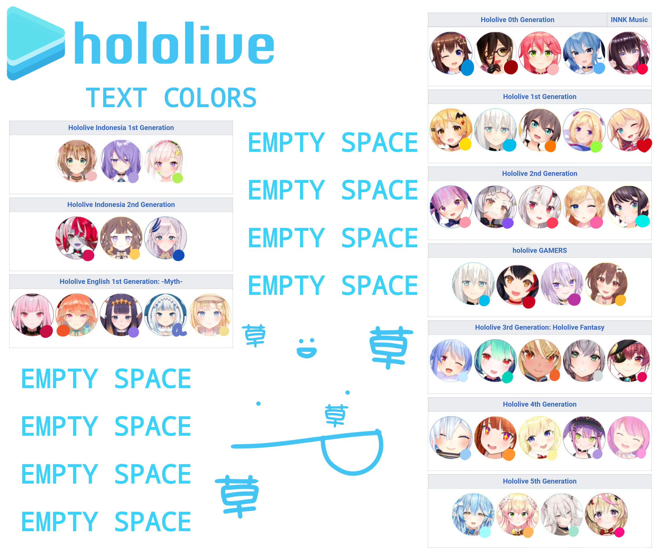 Hololive Color Code Hololive text colors (according to
