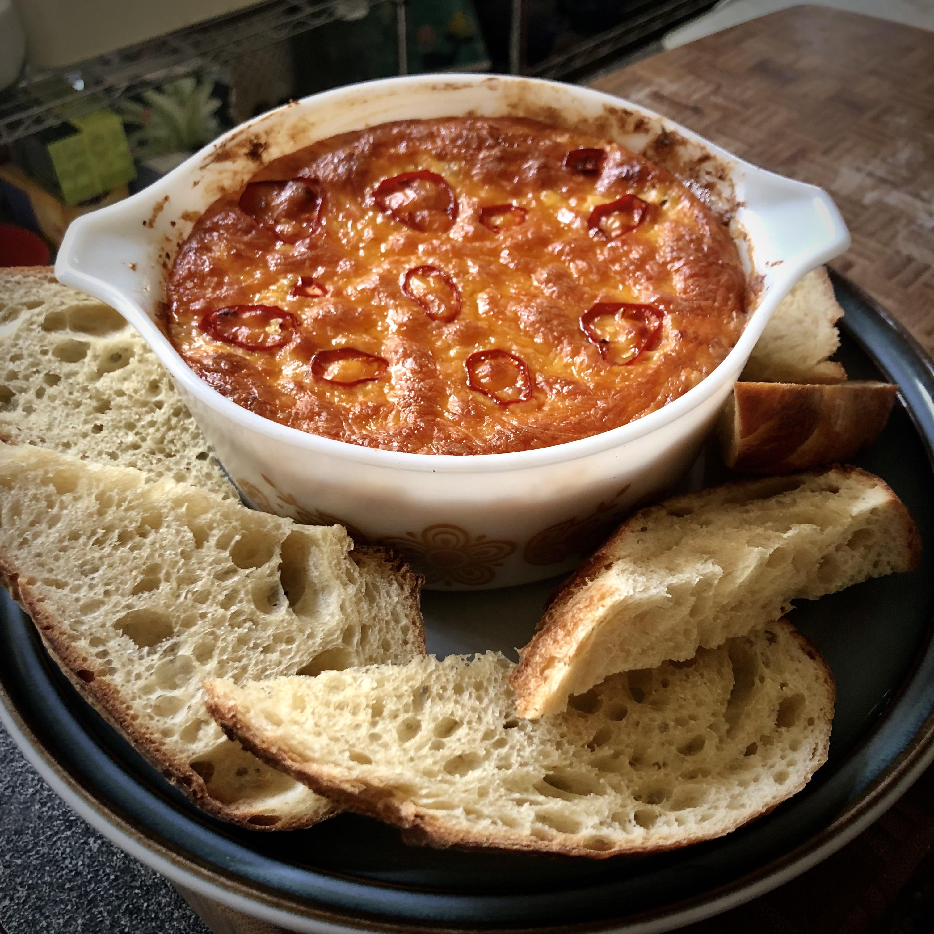 [homemade] cheesy spicy baked crab dip with homemade sourdough Scrolller