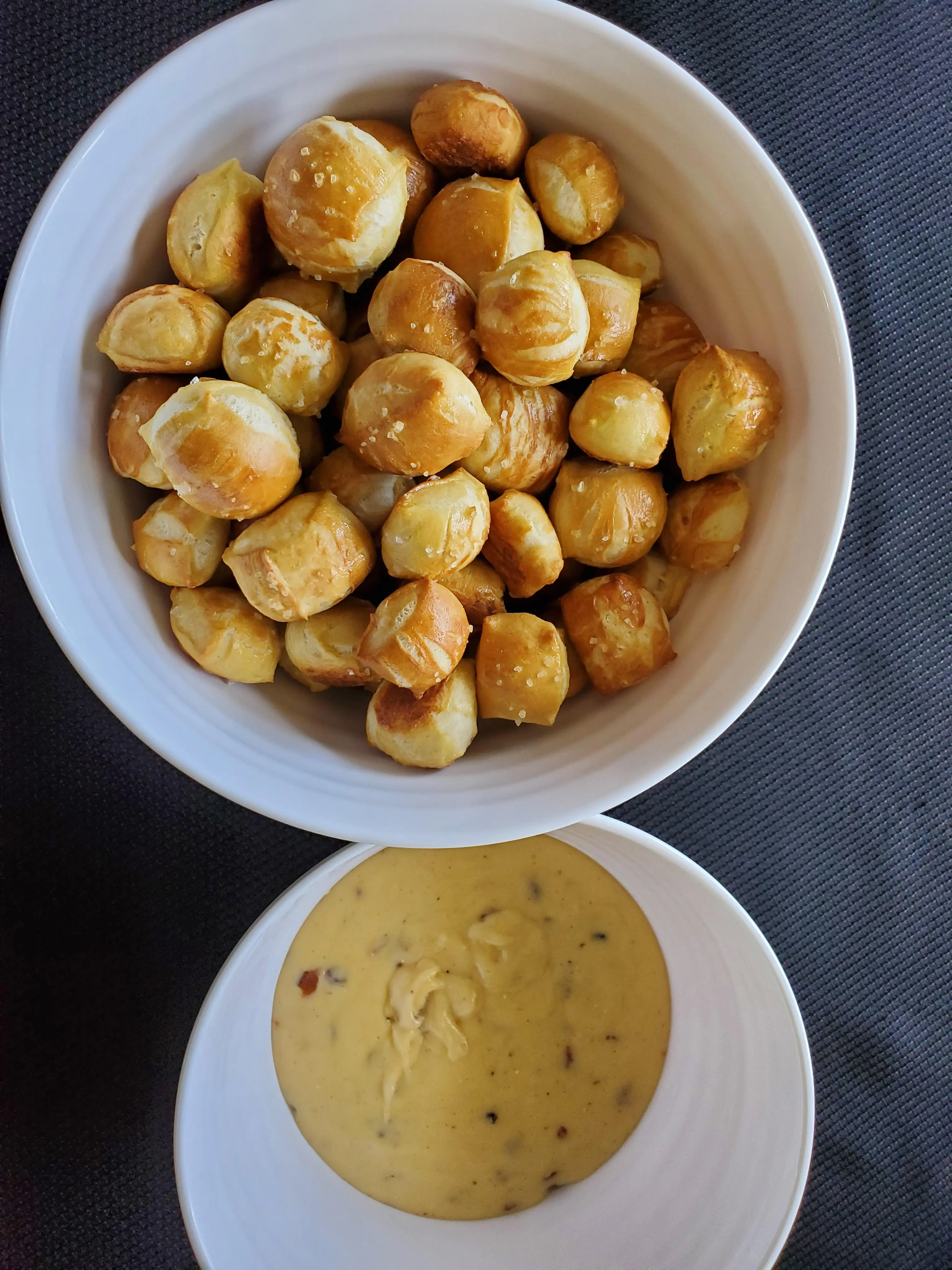 Homemade Pretzel Bites and Cheddar Bacon Cheese Dip