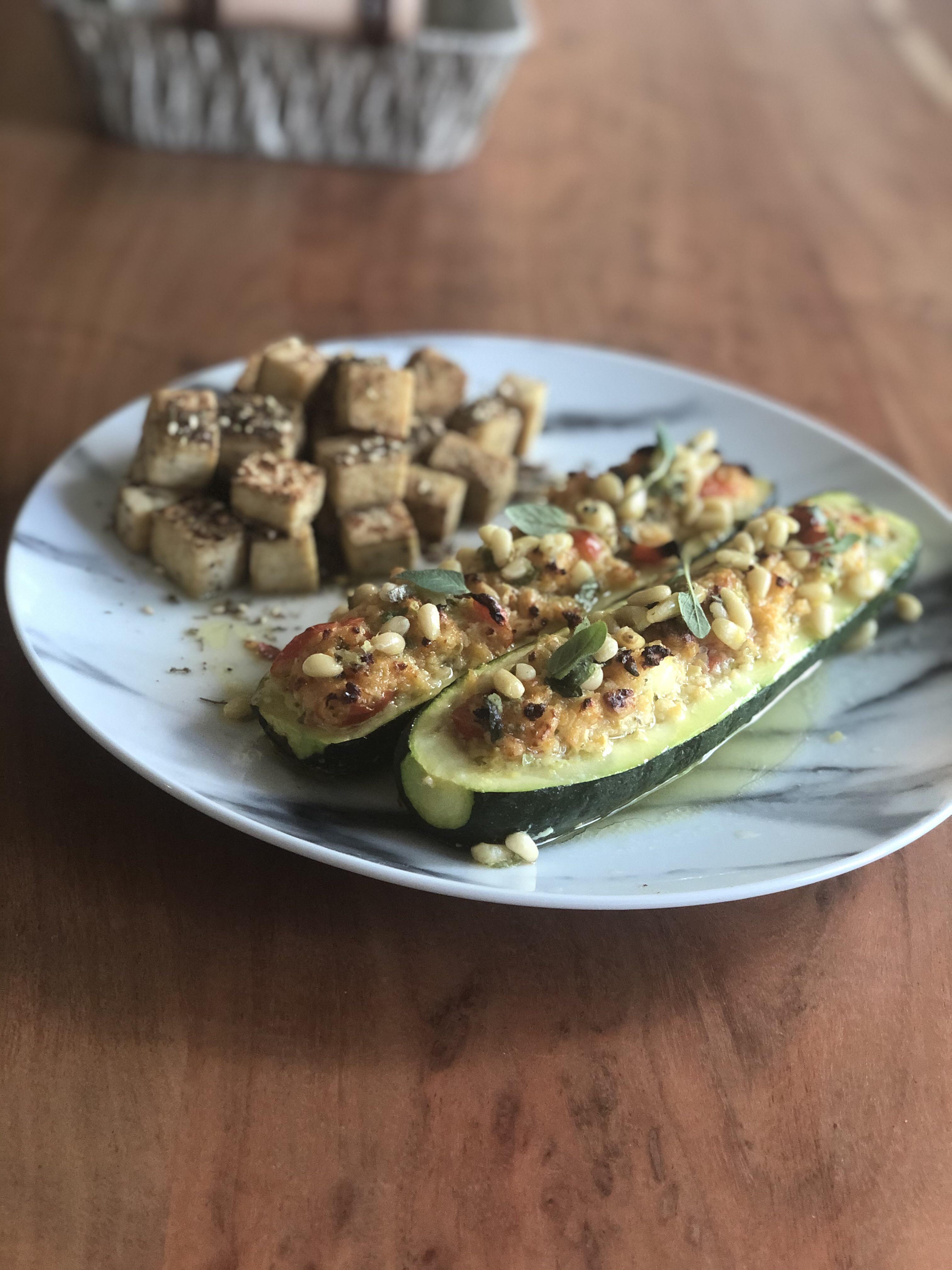 [Homemade] Stuffed Zucchini with a Pine Nut Salsa and Za’atar Spices ...