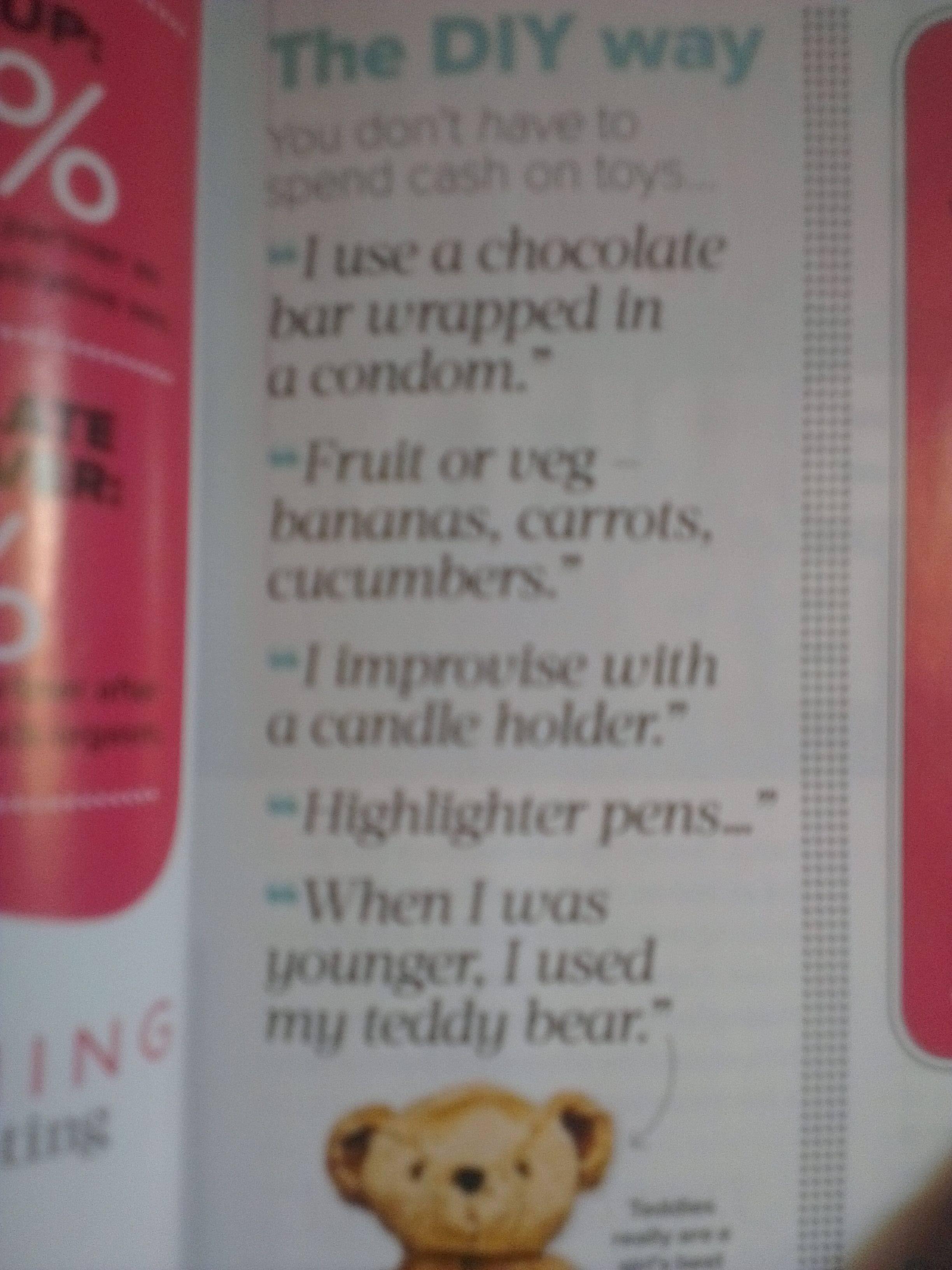 How Cosmo women masturbate with a chocolate bar apparently. Scrolller