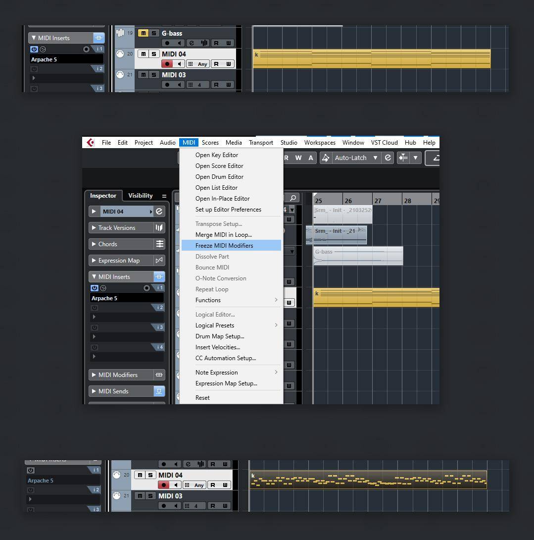 How to apply (flatten, bounce, record) MIDI insert (effect, modifier