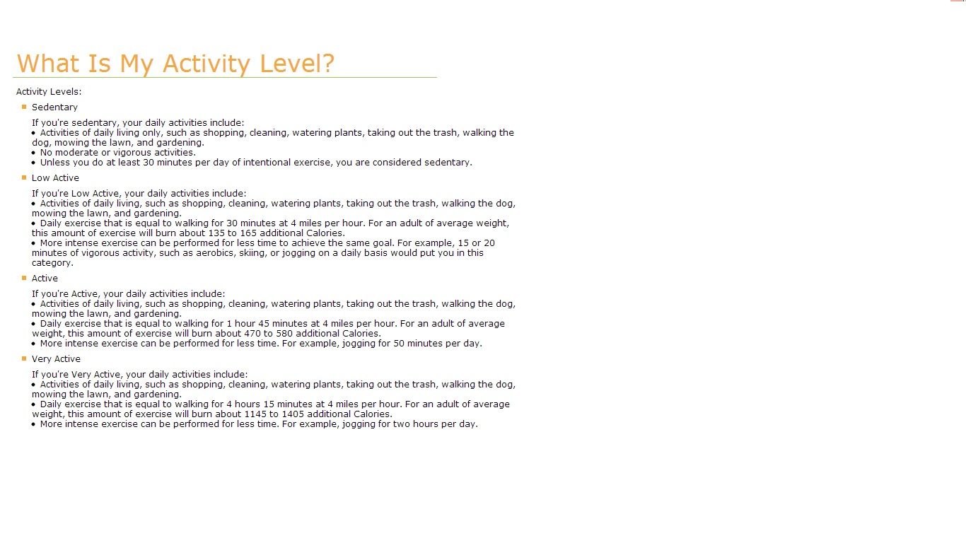 How to decide your activity level per my Health and Nutrition textbook ...