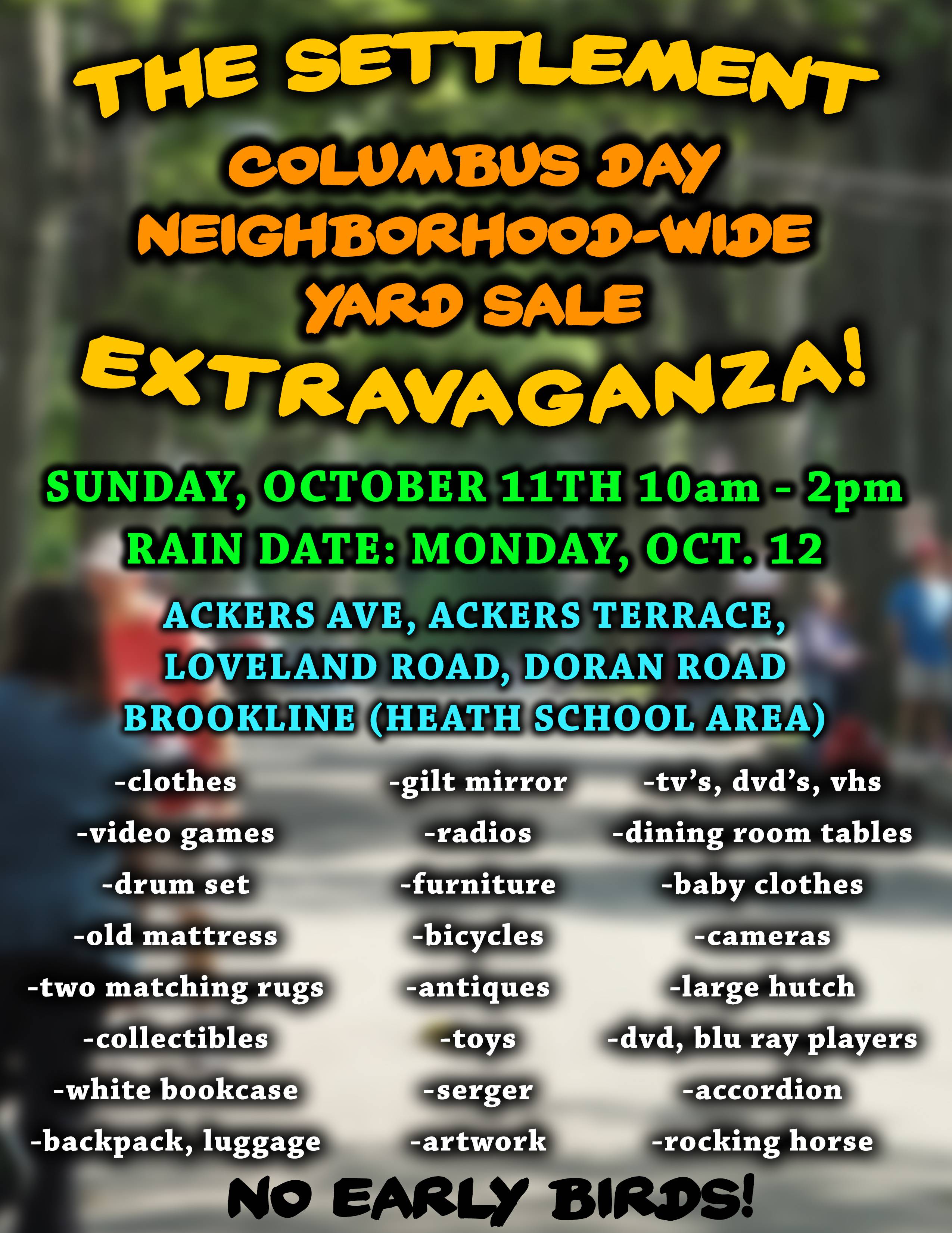 Huge Brookline Neighborhood Yard Sale! Over 30 houses. Sunday Oct. 11