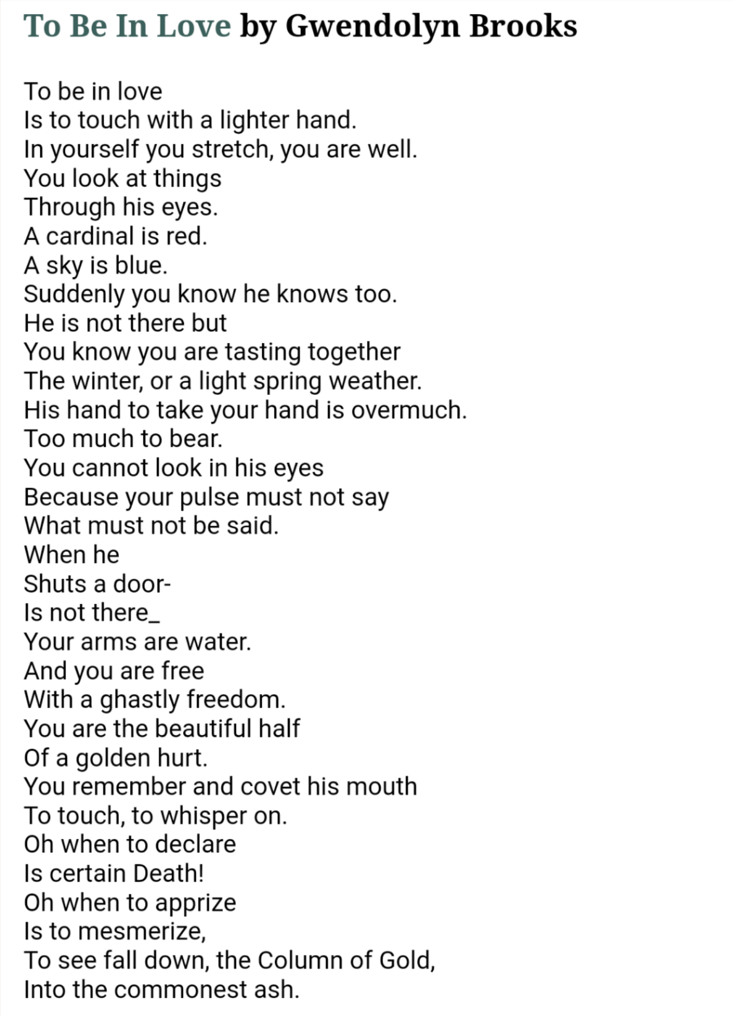 I came across this Gwendolyn Brooks poem, 
