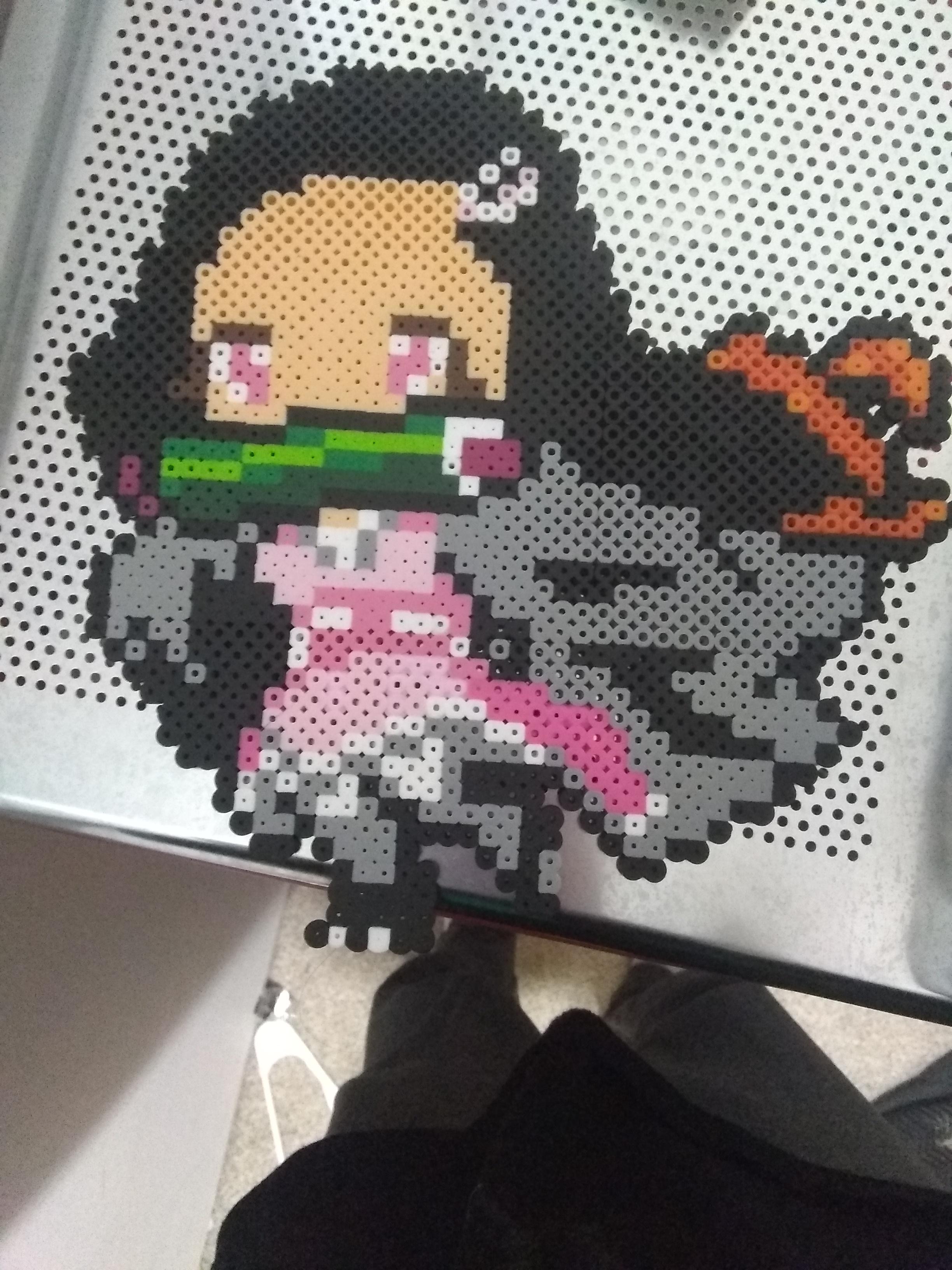 I just finished my Nezuko perler beads!!!! I'm so proud of how it