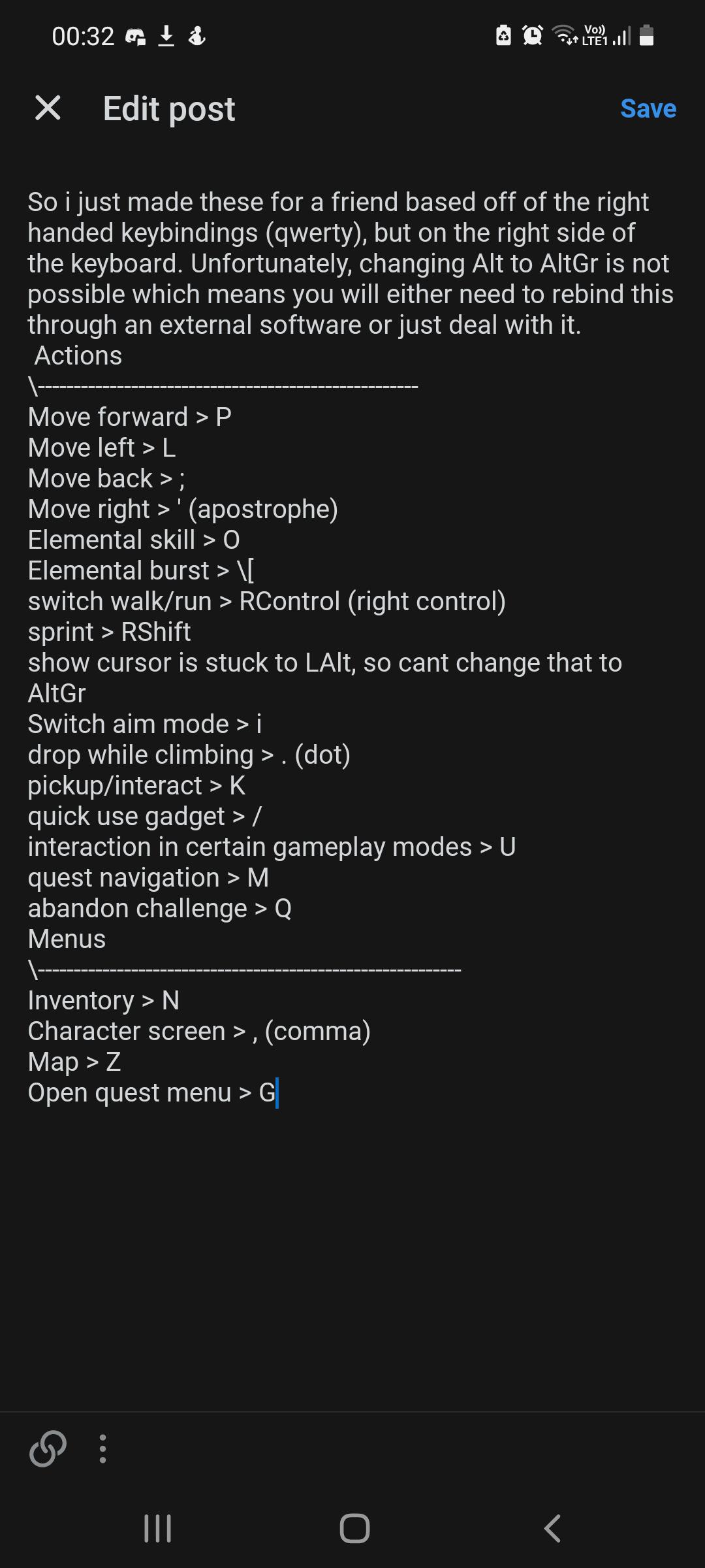 I made a post about left handed keybinds. however turns out reddit does