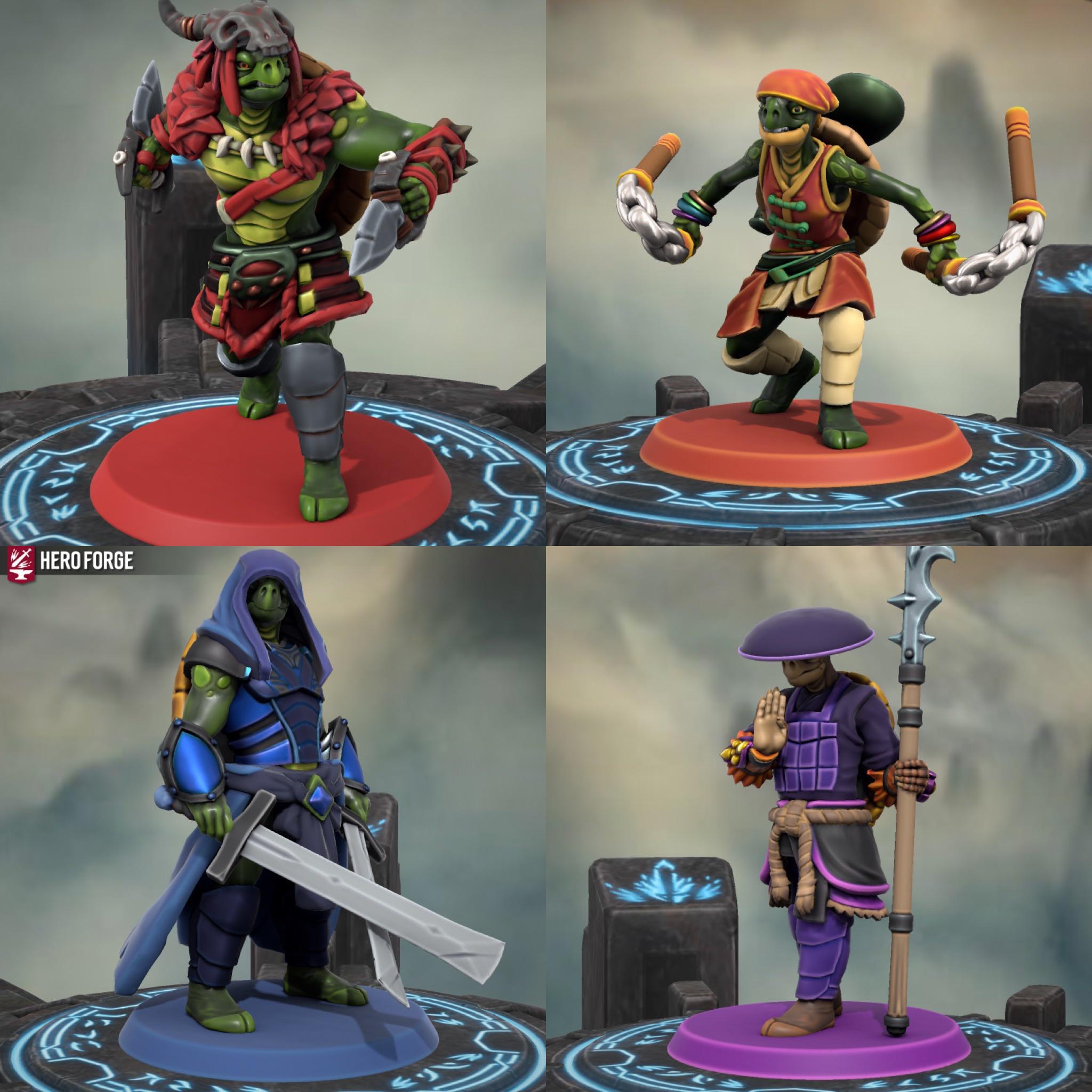 I used HeroForge to create the Turtles as their DnD counterparts ...