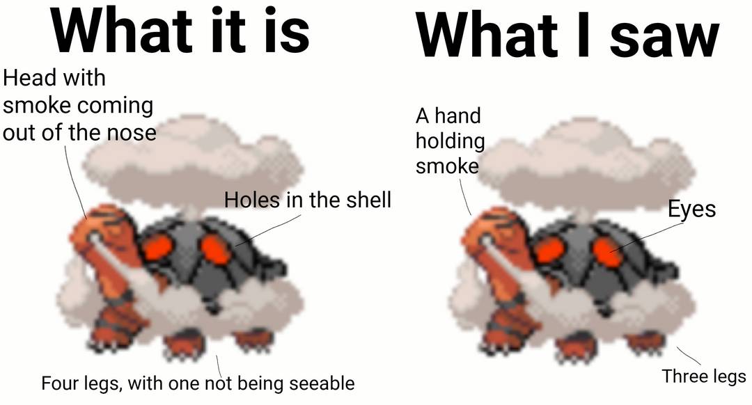 I used to misread Torkoal's RSE sprite and was really confused as to ...