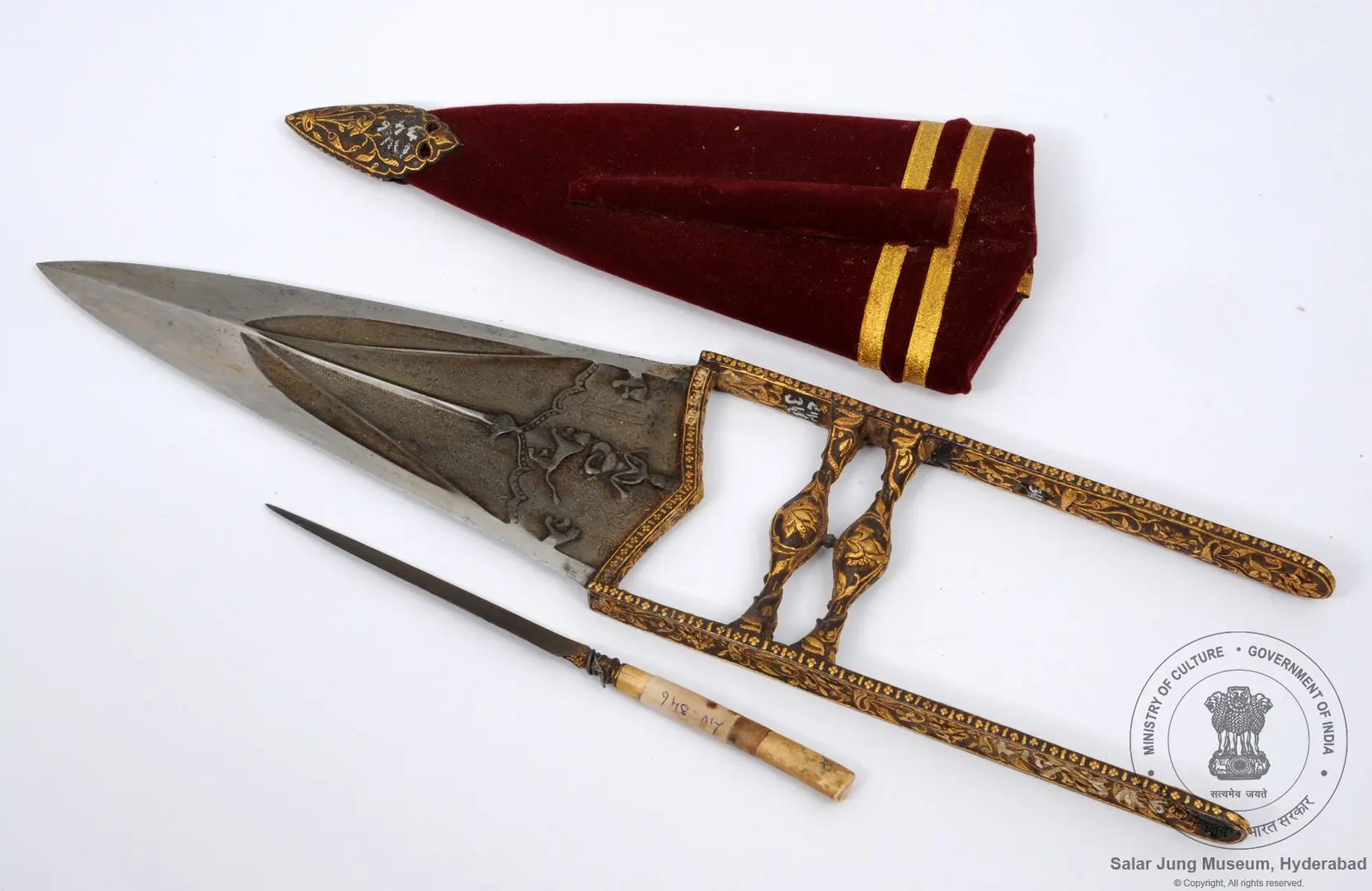 Jamadhar Jamadhar damascened in gold and a miniature knife with walrus ivory ...