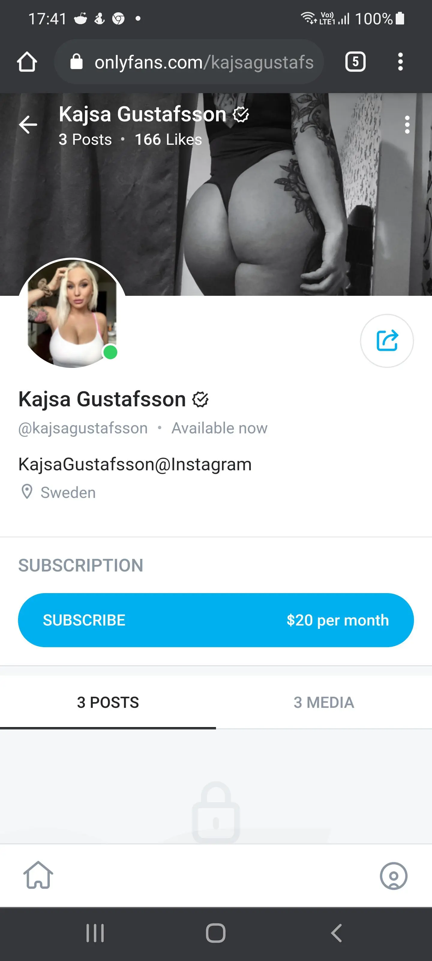 Kajsa Gustafsson finns nu på onlyfans.. men misstänker hon gör som många andra scammers gör nu att hon bara lägger Instagram bilder där bara för att tjäna lite pengar