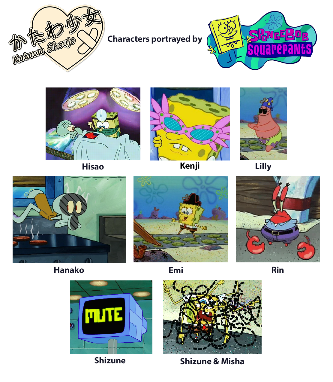 Katawa Shoujo characters portrayed by Spongebob | Scrolller