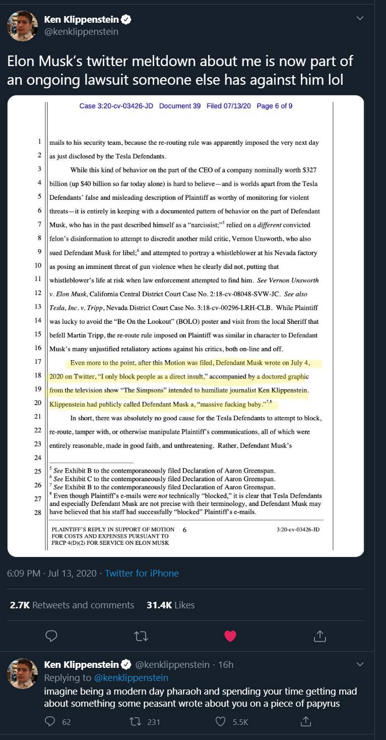 Ken Klippenstein "Elon Musk’s twitter meltdown about me is now part of