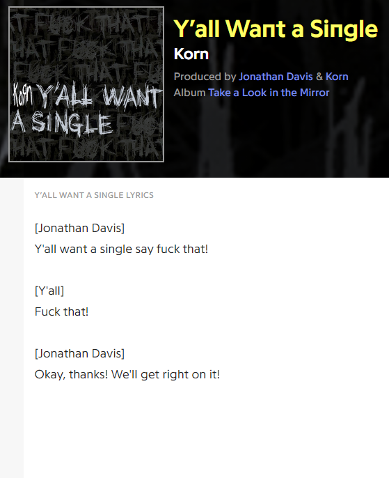Korn Y'all Want A Single Scrolller