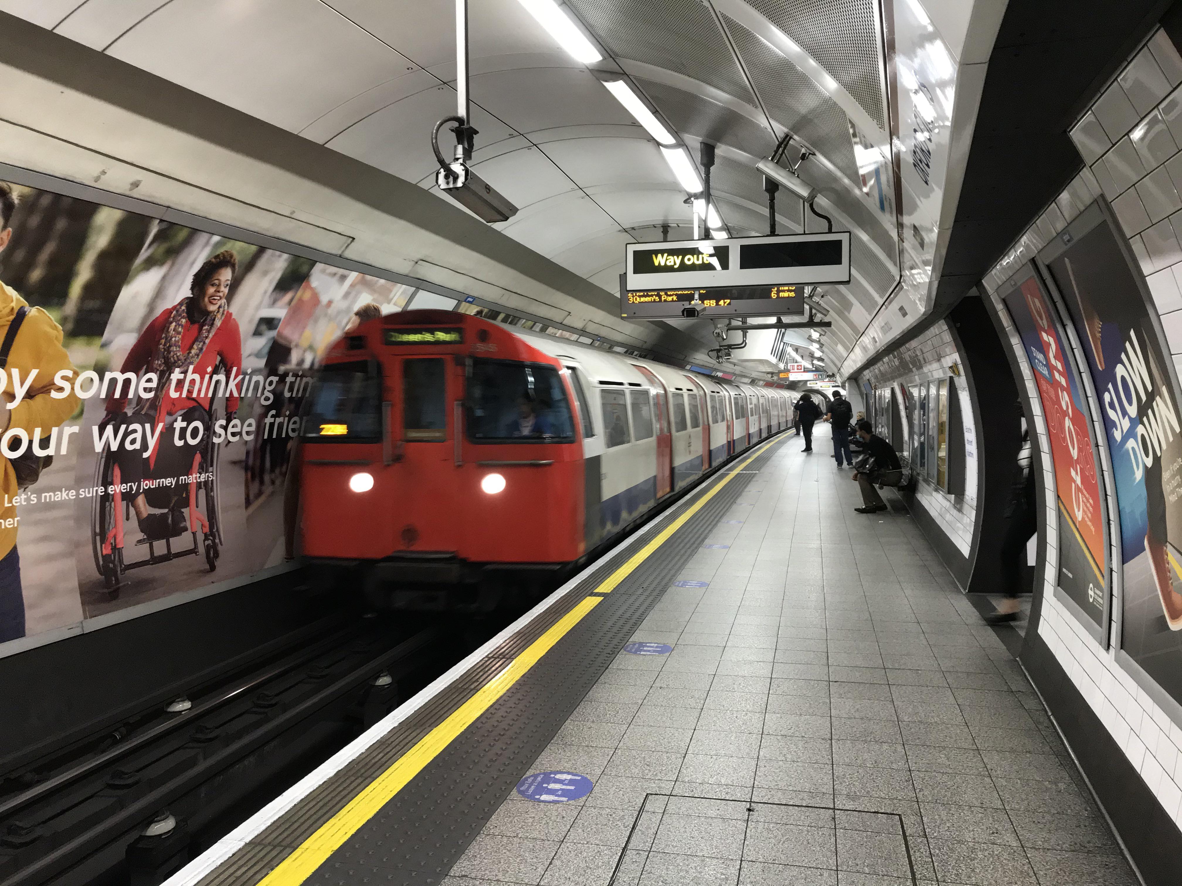 London Underground Bakerloo Line Stock Train Pulling Into Oxford Circus Tube Station On A