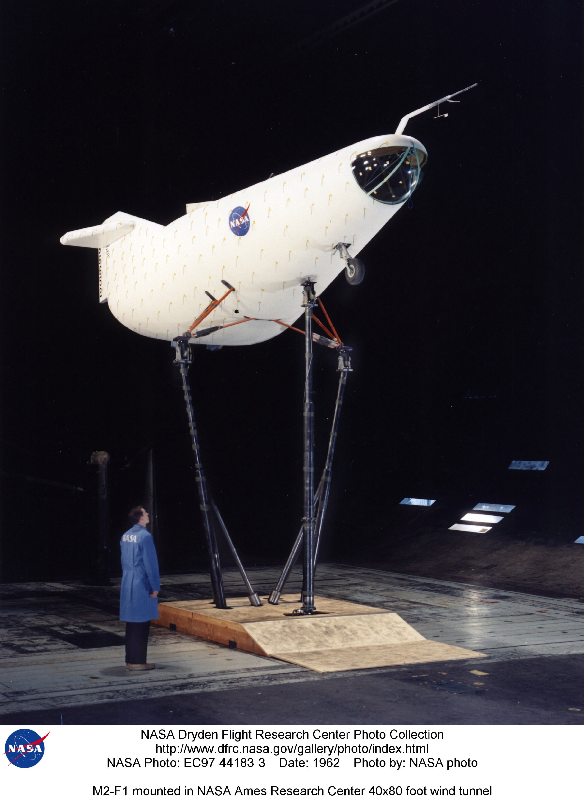 M2-F1 mounted in NASA Ames Research Center 40x80 foot wind tunnel ...