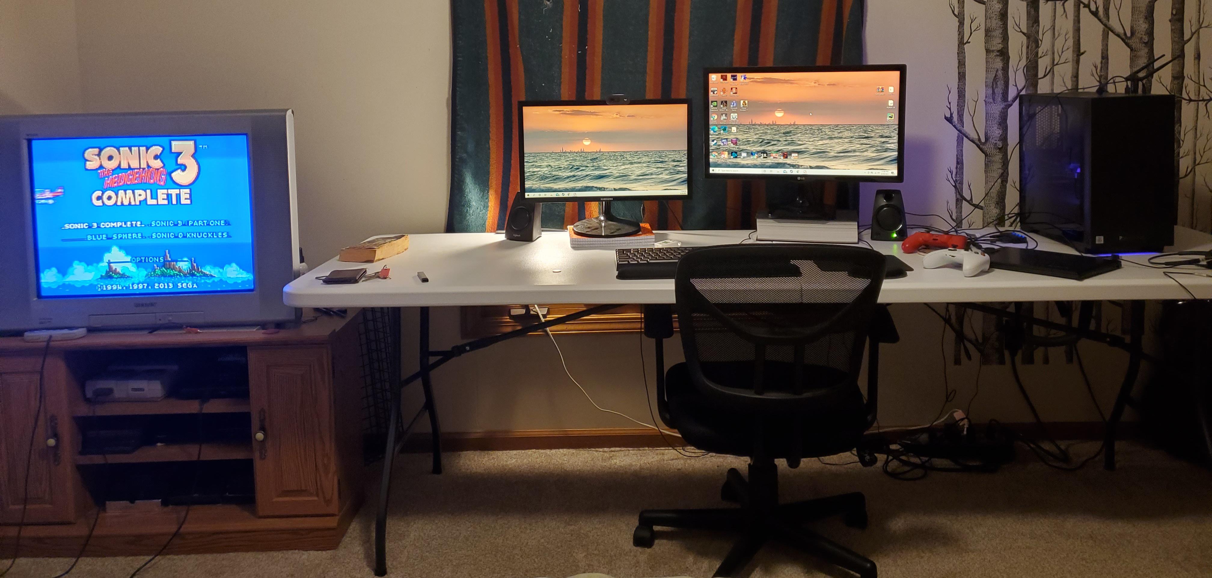 Modern gaming pc next to a Trinitron Wega with a Sega Genesis and Super ...