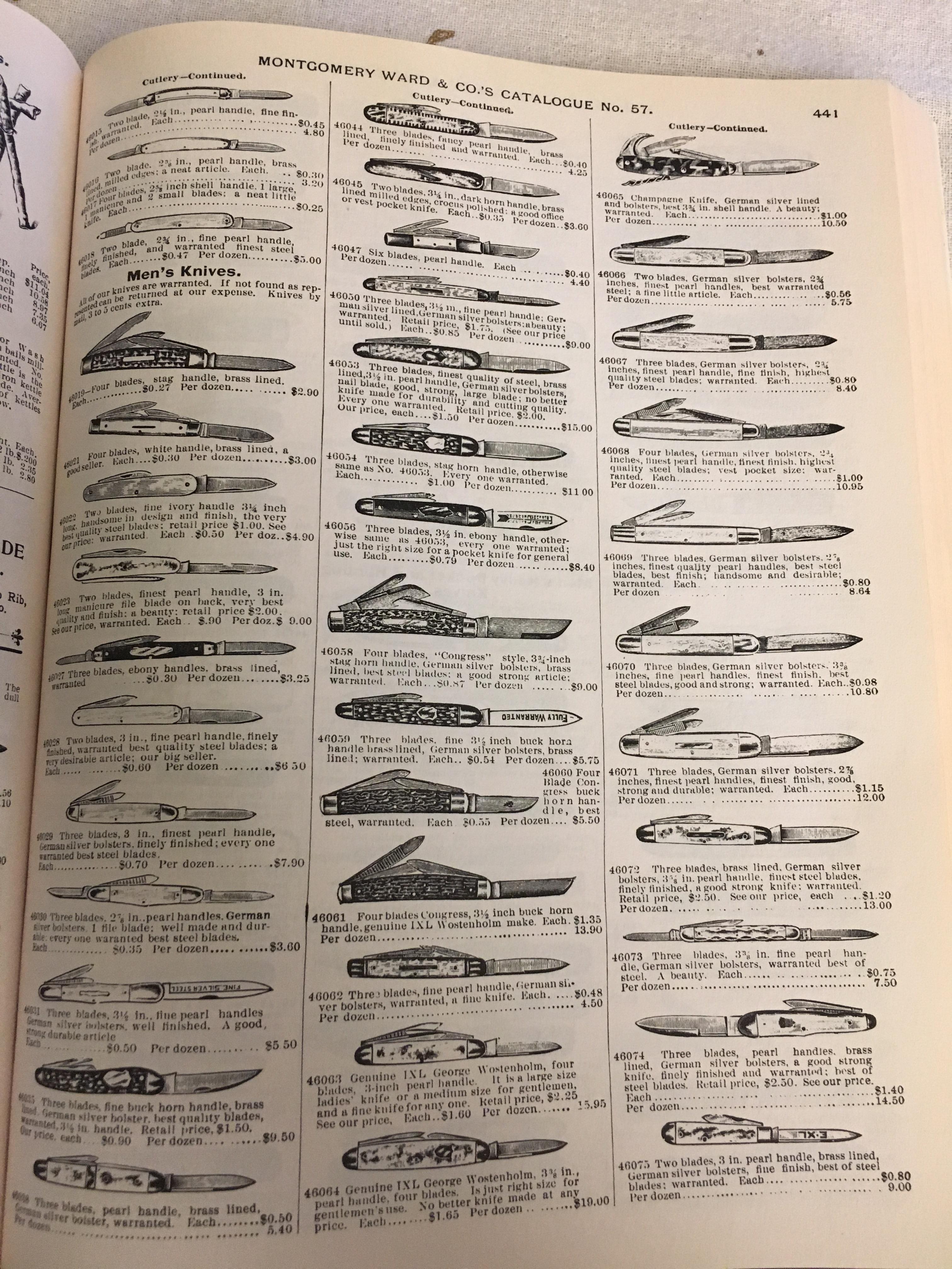 Montgomery Ward catalog from 1895. Knife page. Scrolller