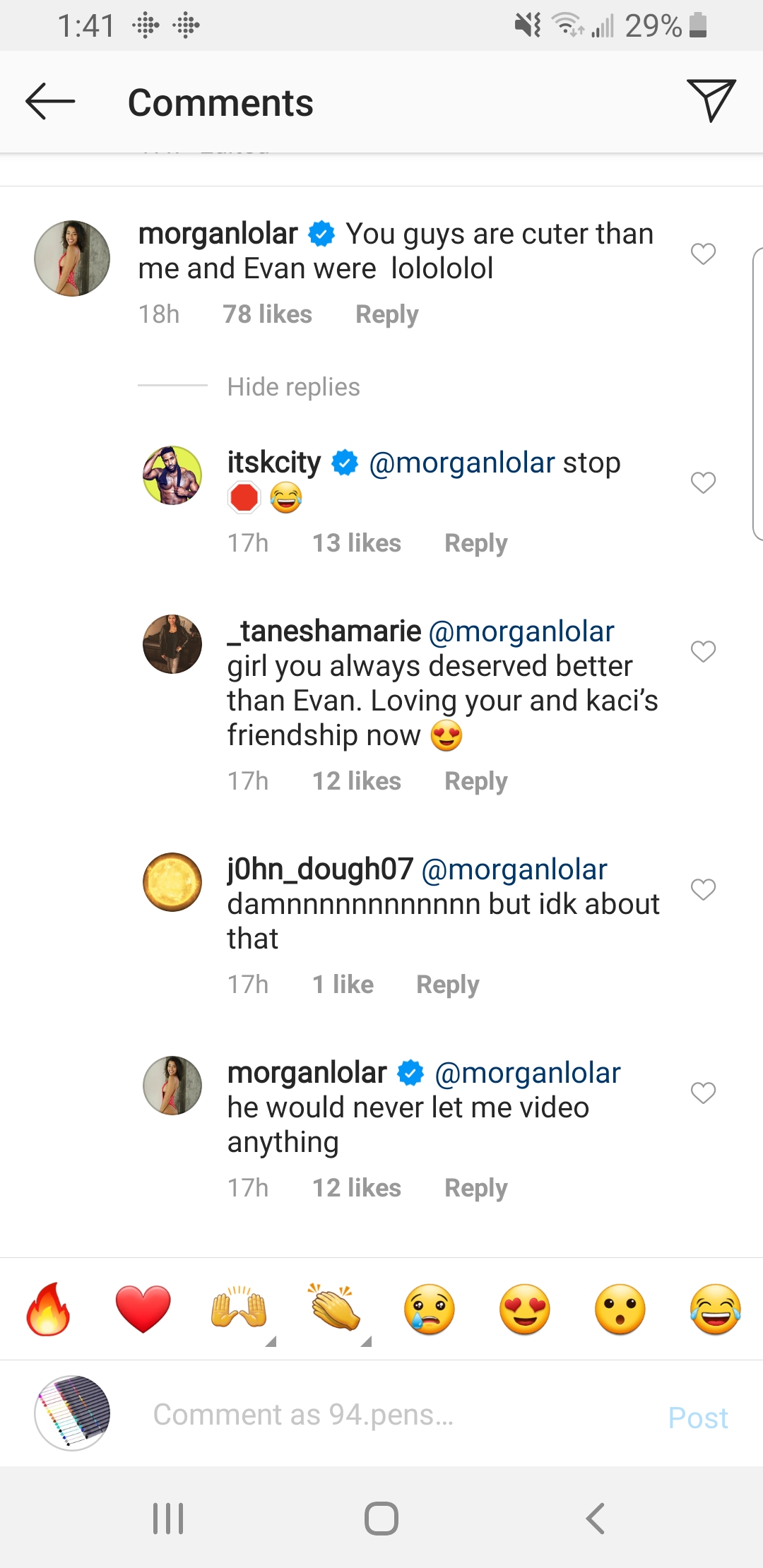 Morgan Commenting on Nicole's Insta | Scrolller