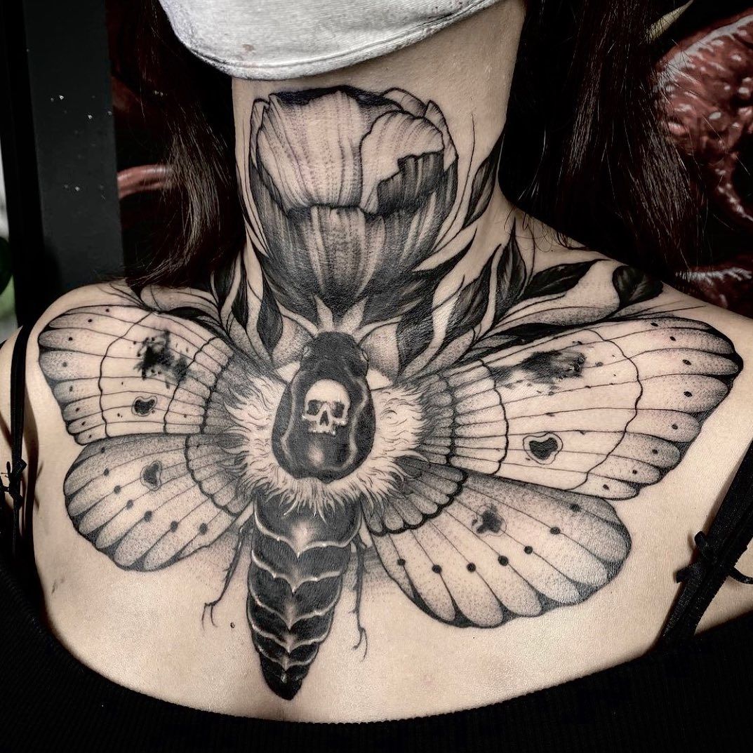 Moth chest, tattoo by © Niko Nerdo from Langres, France. | Scrolller