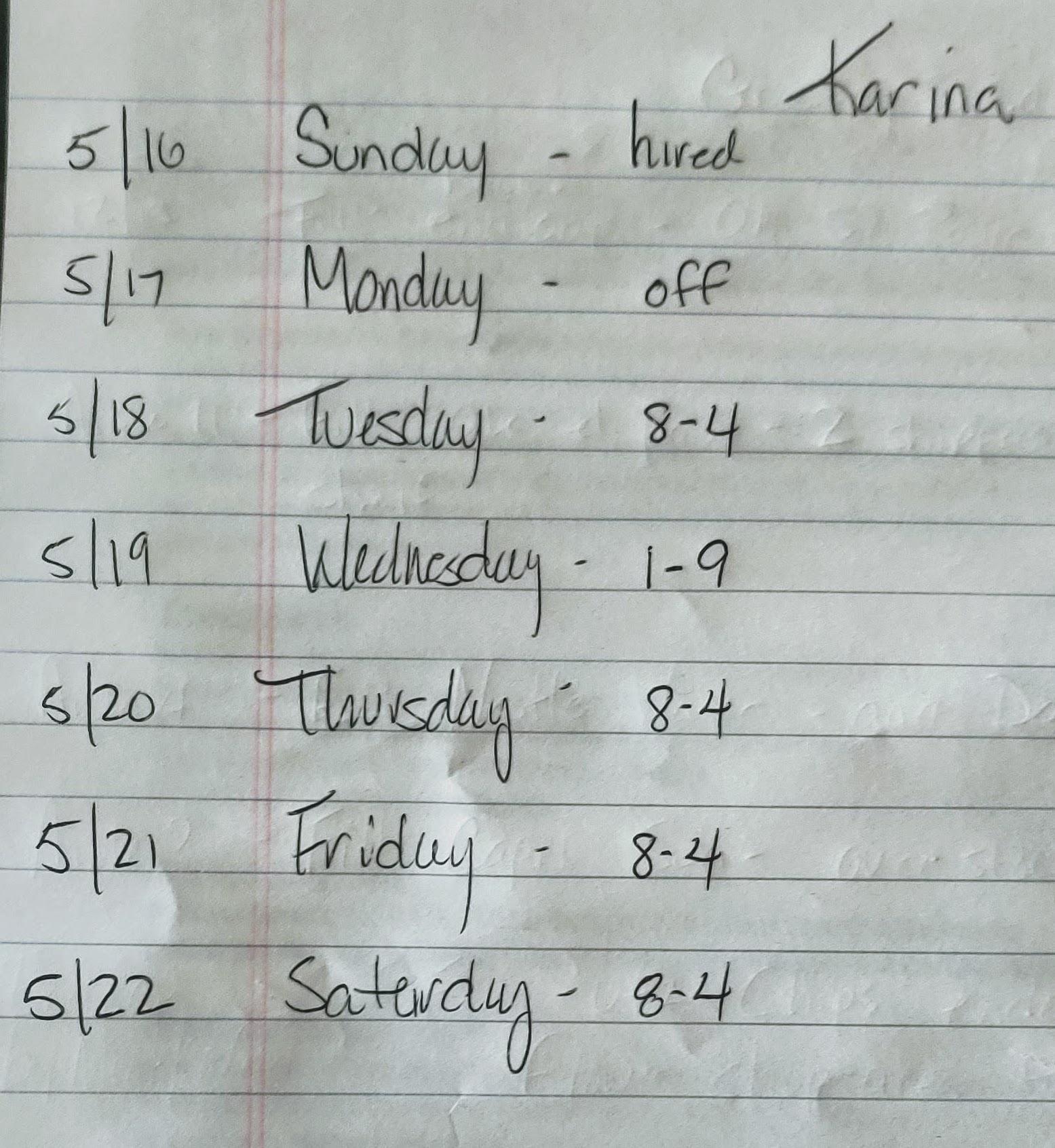 my-sister-s-schedule-for-the-first-week-of-her-part-time-job-at-giant