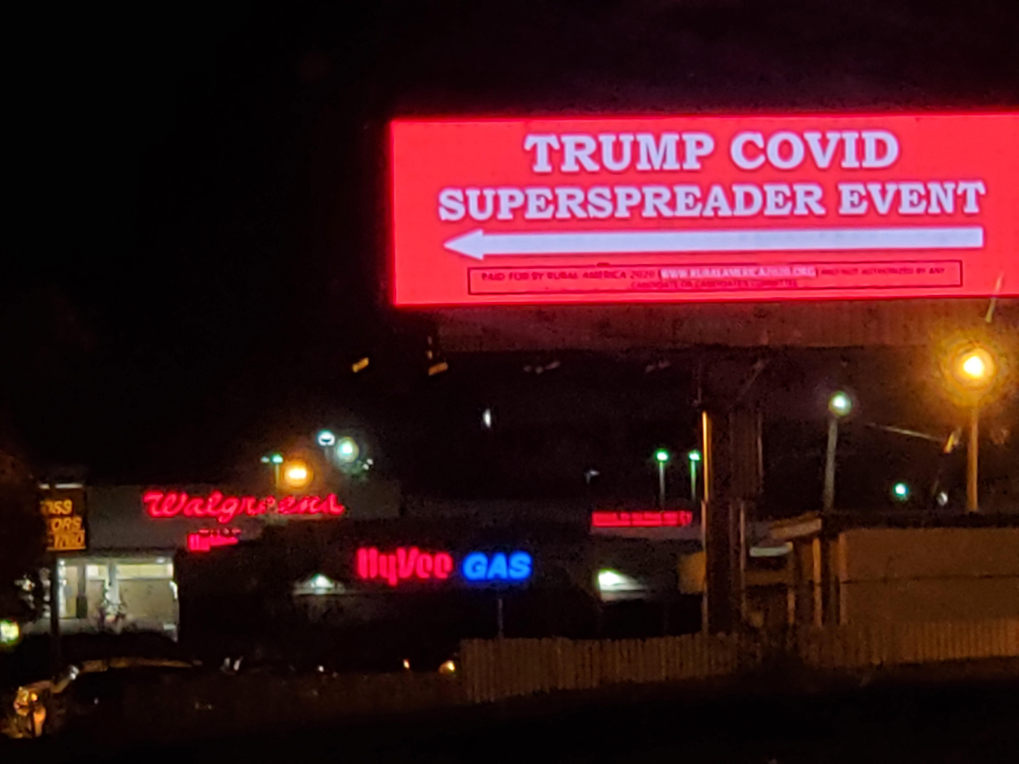 Spreader Sign Nighttime shot of the superspreader event sign | Scrolller