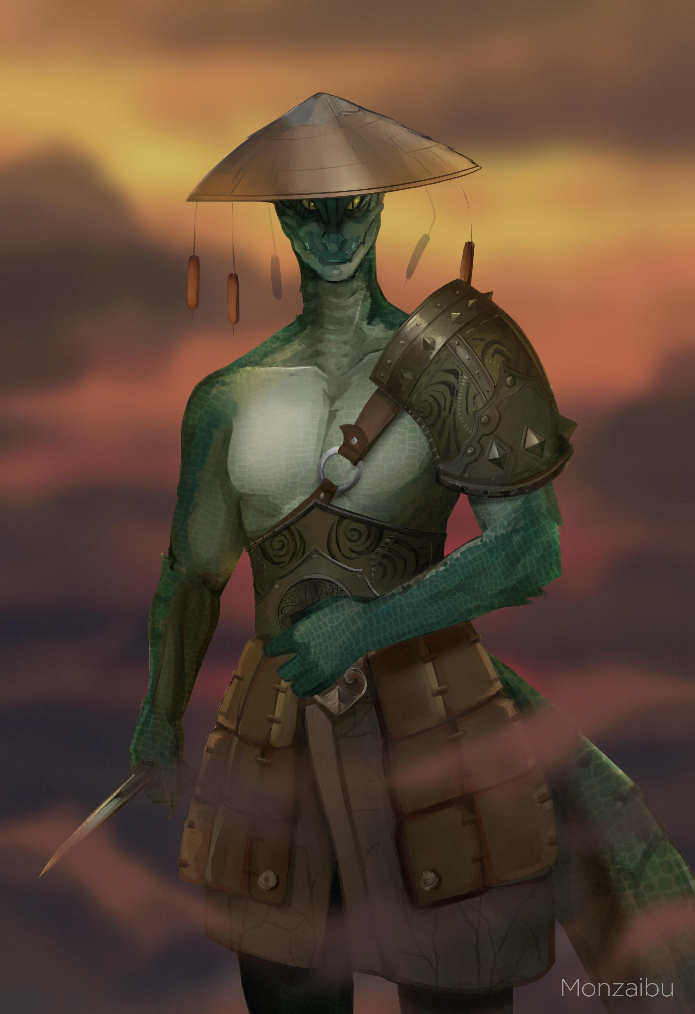 [OC] [Art] River-Carves-Mountain Lizardfolk Samurai | Scrolller
