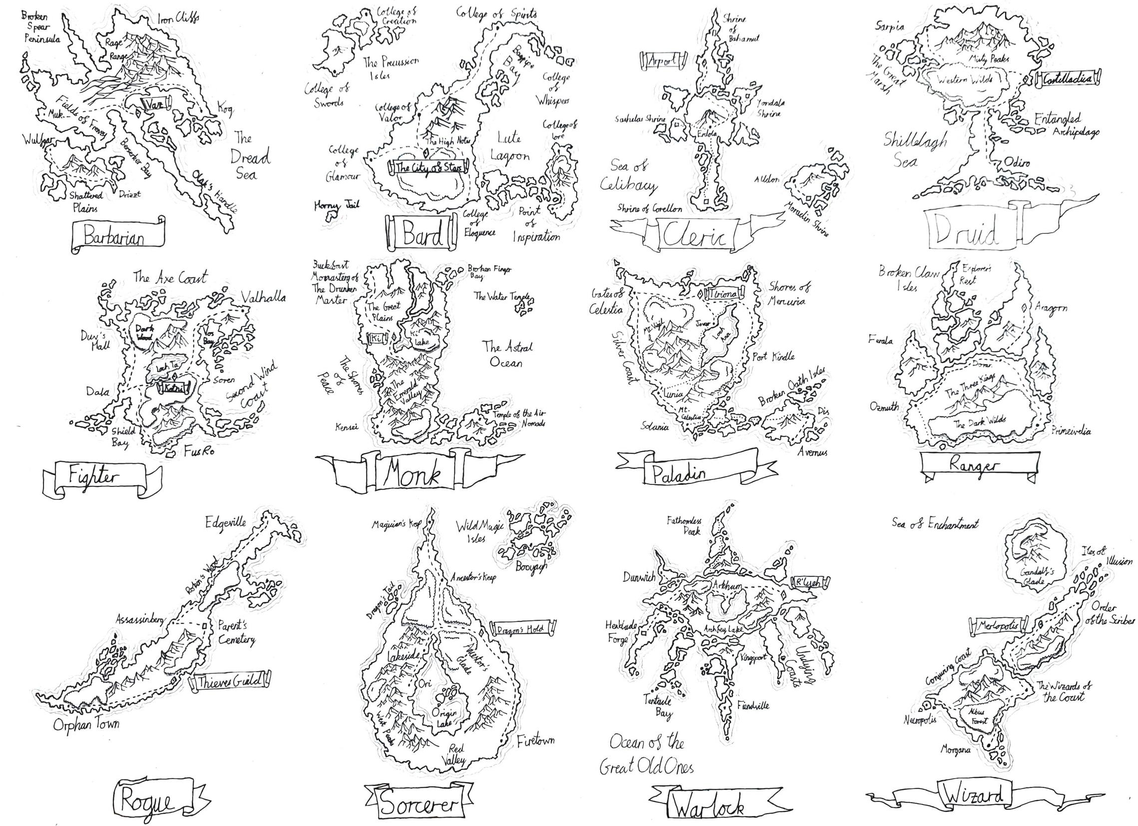 [OC] Hand drawing an island map for every core class in DnD | Scrolller