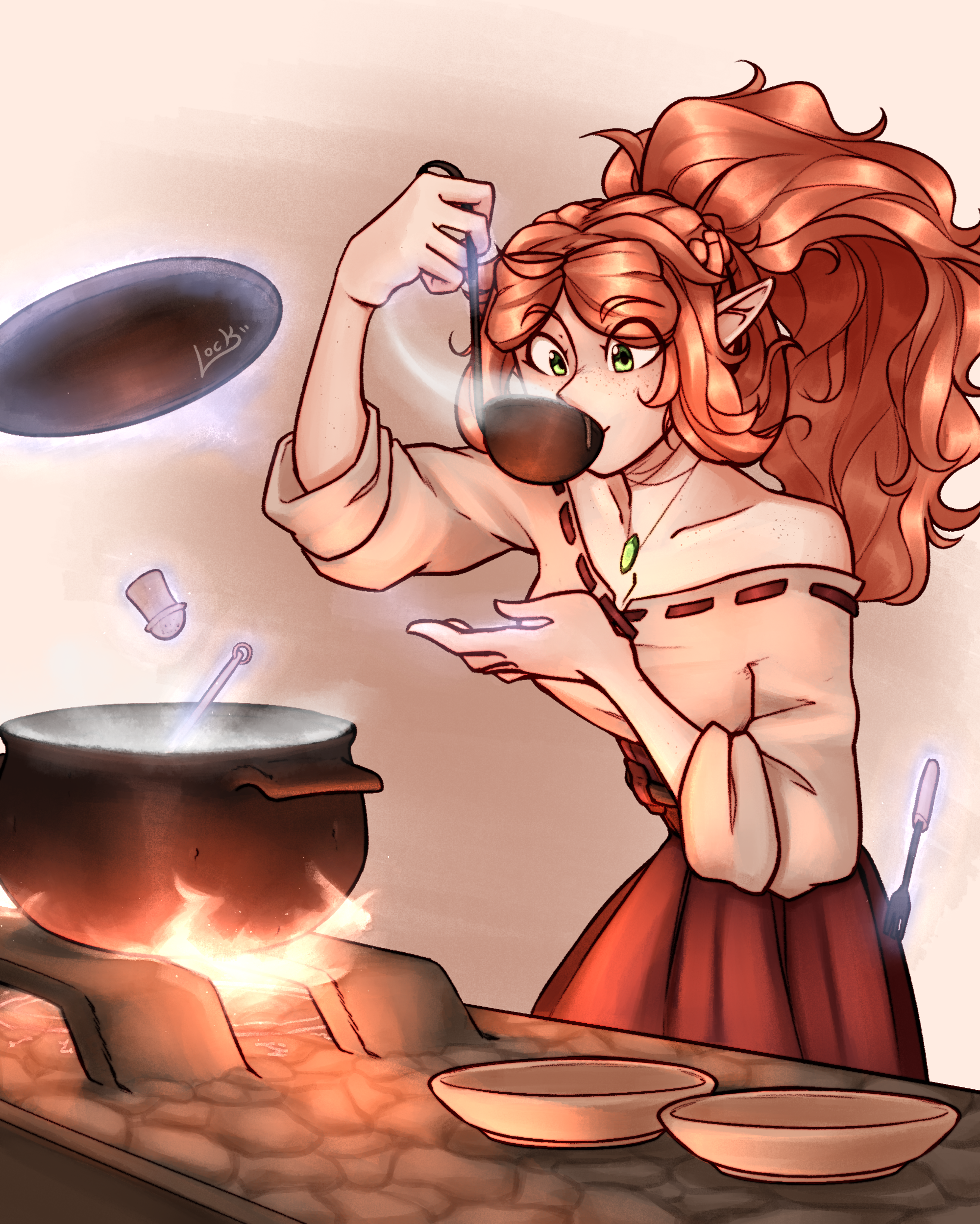 [OC] My elven innkeeper trying out a new recipe. Be careful, that'll be ...