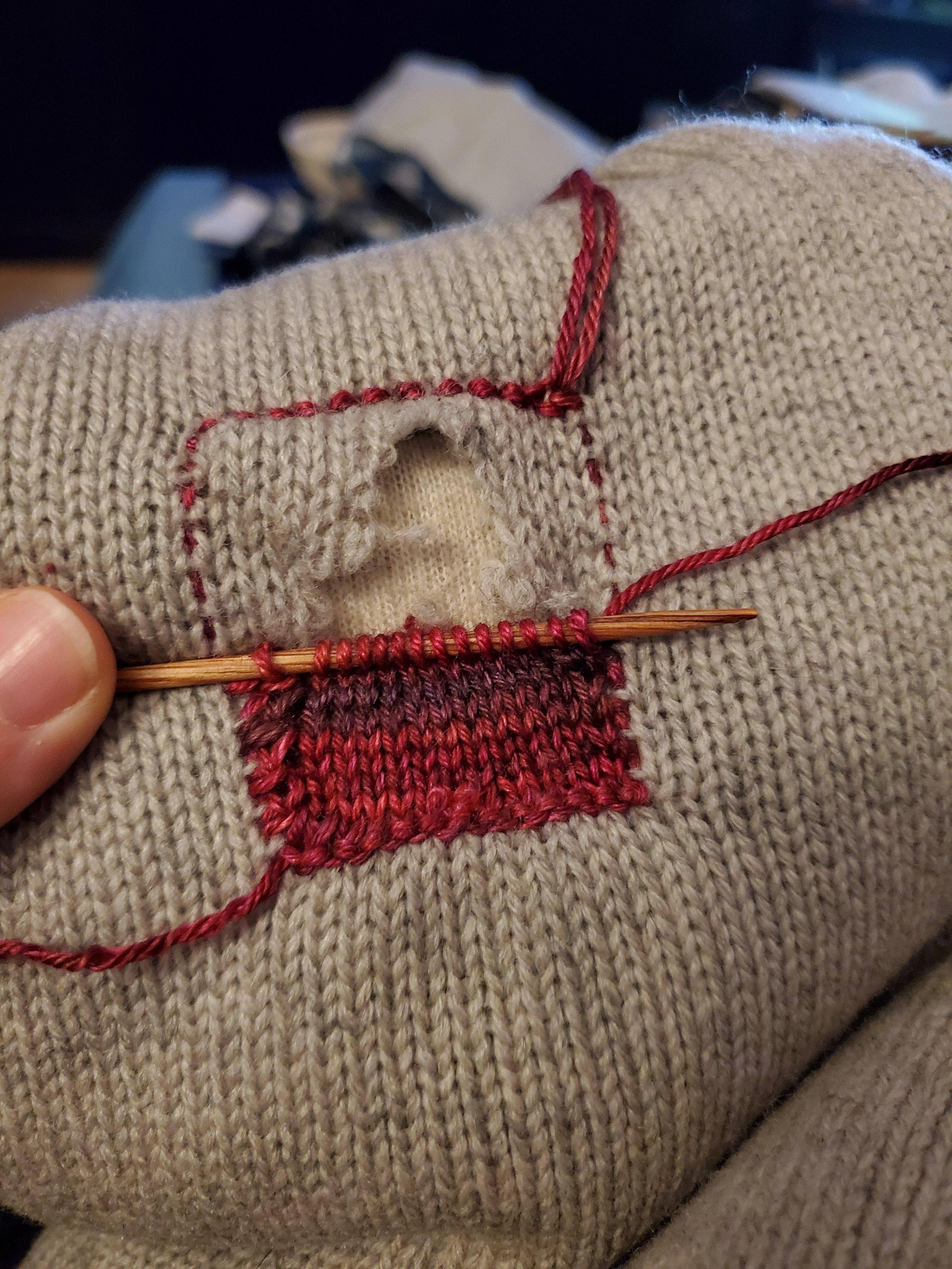 Patching the elbows of a knit sweater Scrolller