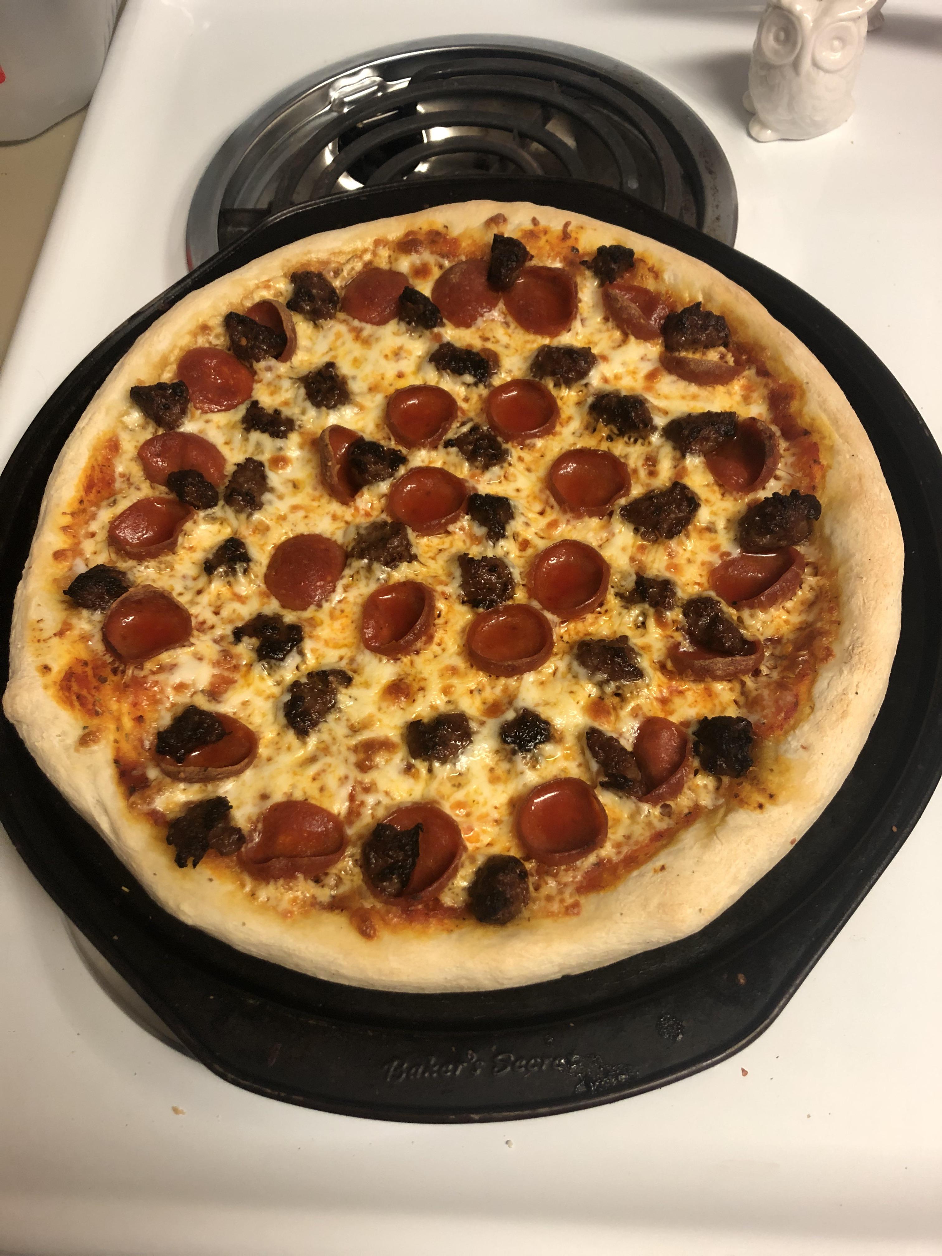 Pepperoni and hot Italian sausage w/ hot honey Scrolller