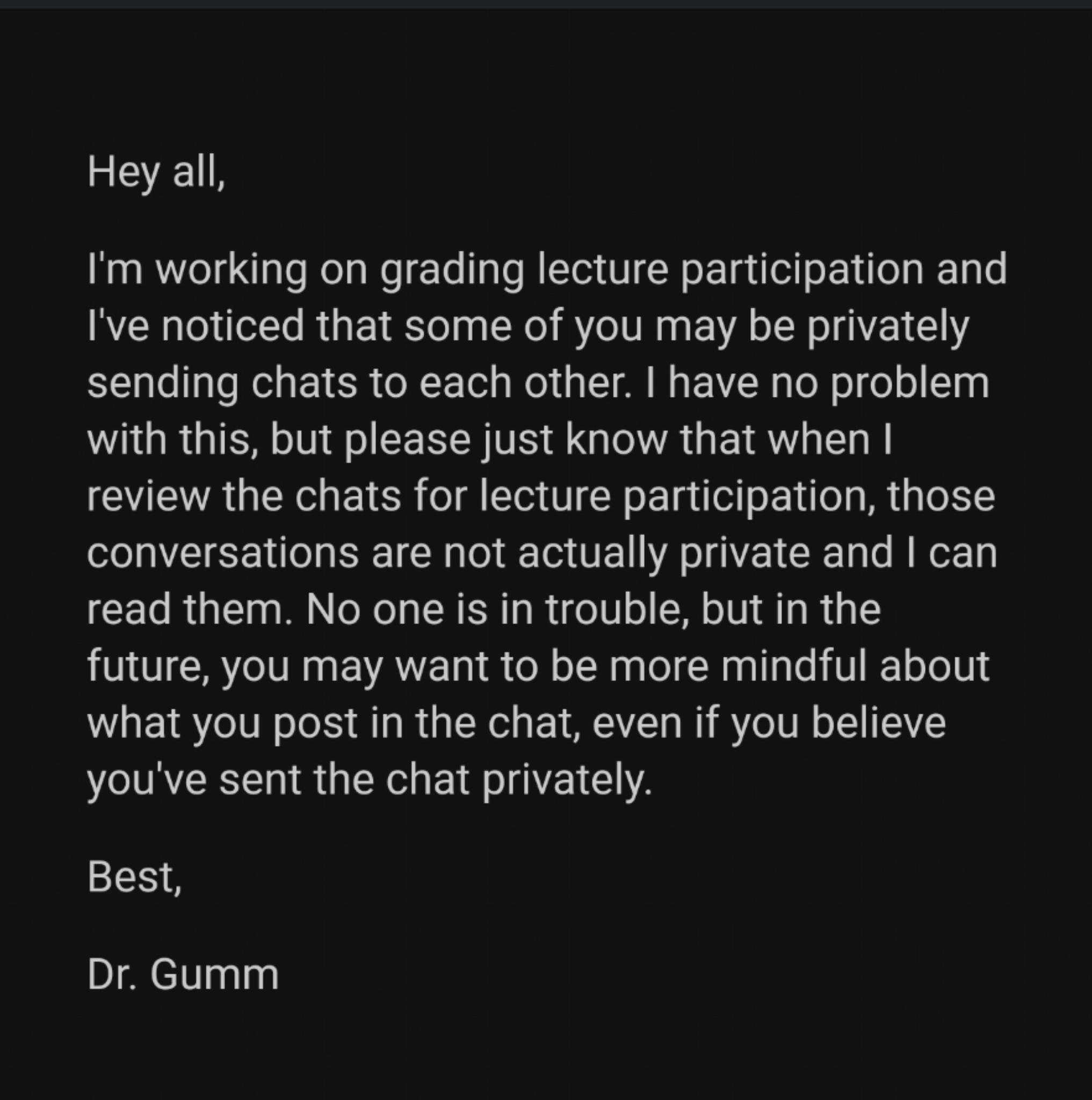 PSA Instructors can see private zoom chat messages Scrolller