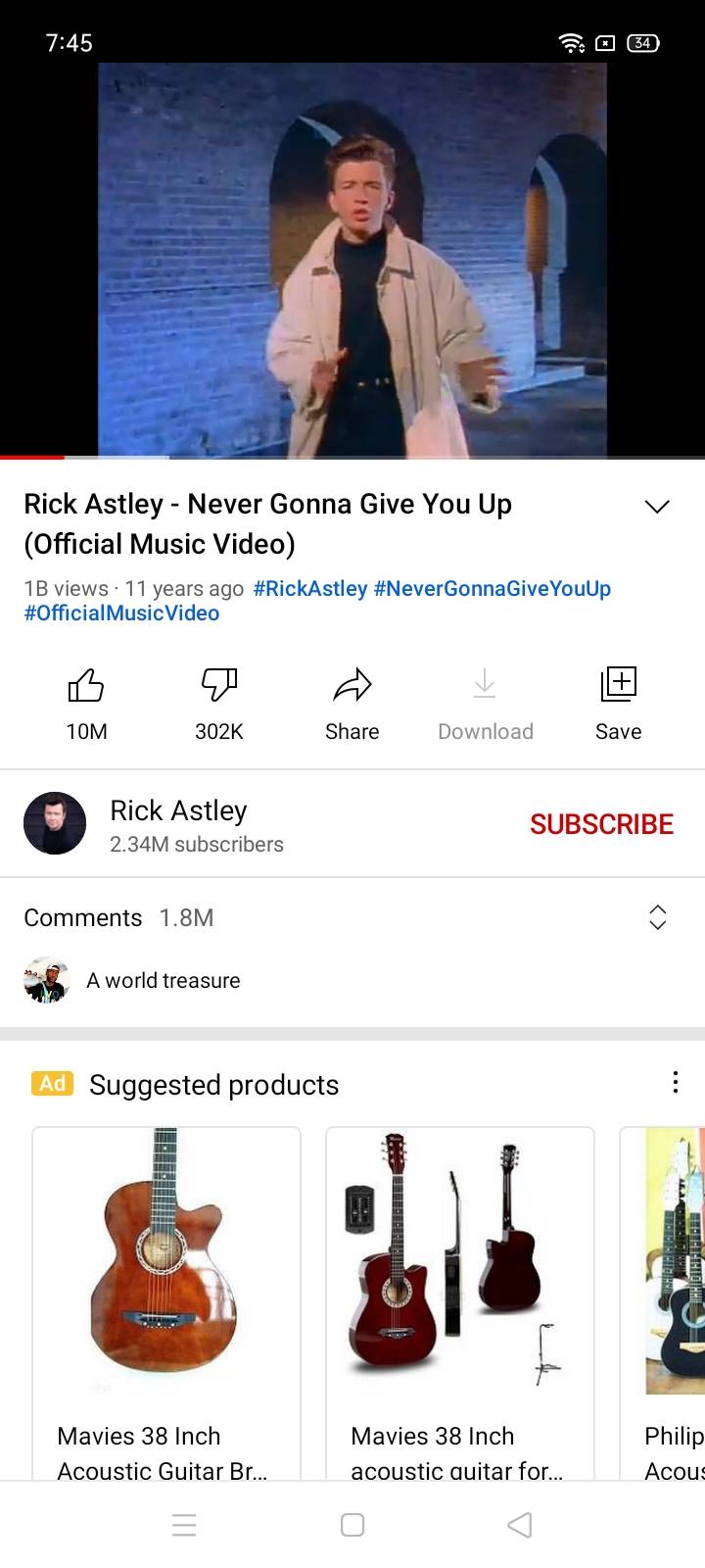 Rick Astley S Never Gonna Give You Up Jas Reached Billion Views Which Means That B People