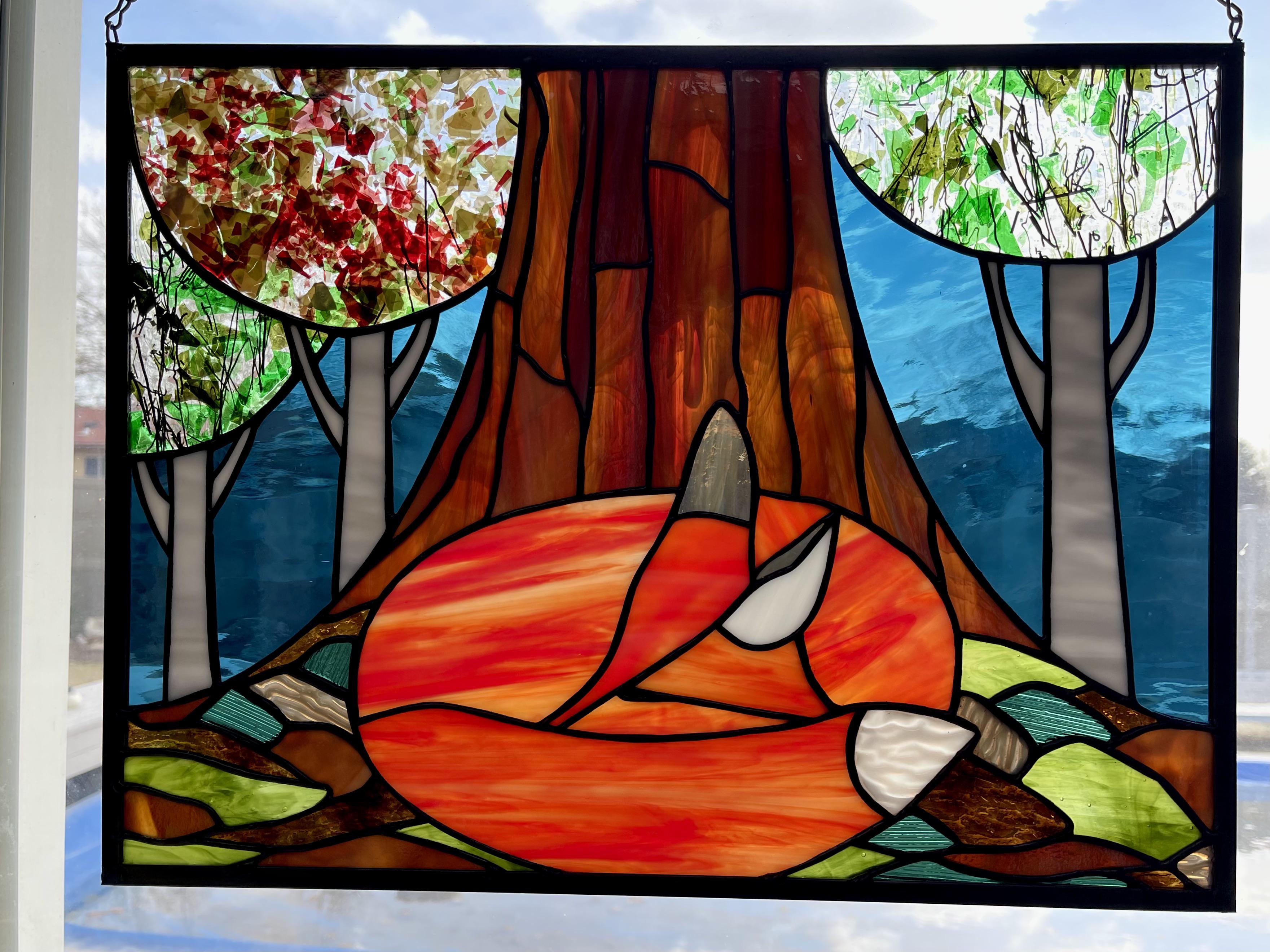 Slumbering Fox, Me, Stained Glass (Tiffany method), 2021 Scrolller