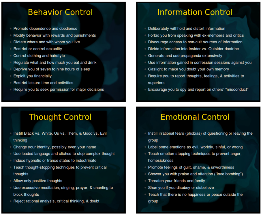 Steven Hassan developed the BITE Model to describe the specific methods ...