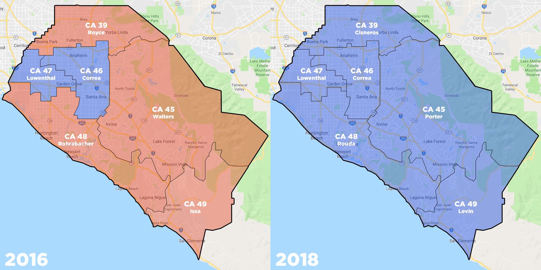 The Blue Wave takes OC Updated map of congressional districts in