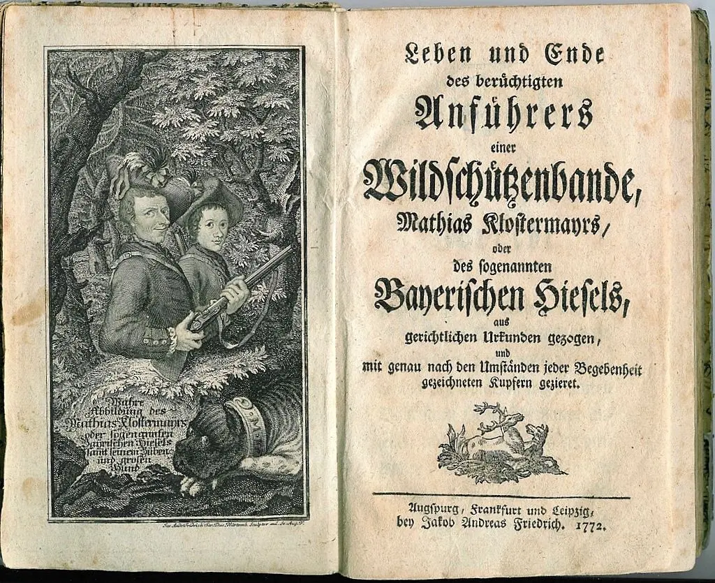 The frontispiece and title page of a biography of the Bavarian Hiasl ...