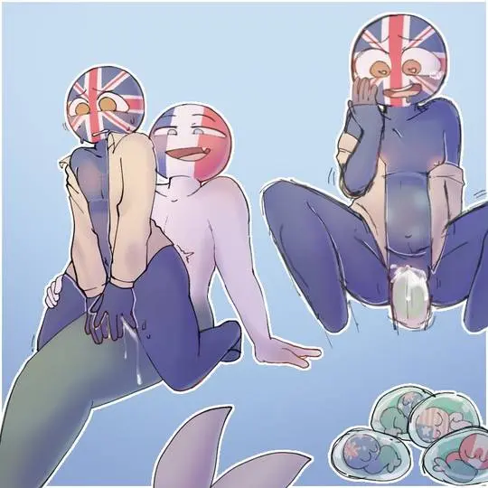 Countryhumans rule 34 art of UK and France featuring mpreg and cum