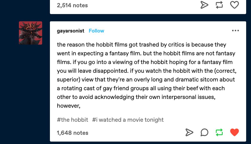 the reason the hobbit films got trashed by critics....