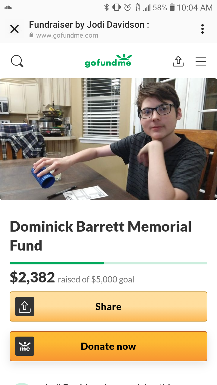 This is Dominic Barrett he was 16 and passed away the 29th he was a