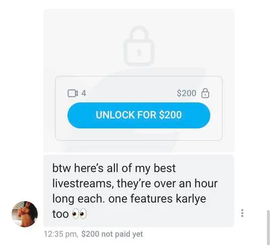 Hayleeboo16 PPV locked content offer and text message screenshot